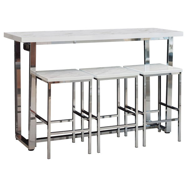 Ledesma - 4 Piece Counter Height Dining Set And Built In Power Unit - White Marble