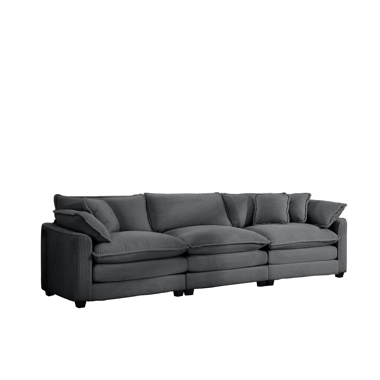 Mid-Century Modern 3 Seater Sectional Sofa With Arm And Throw Pillows