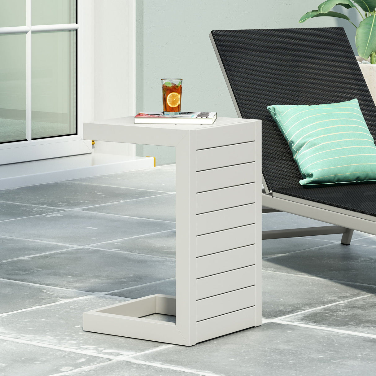 Aluminum Outdoor C-Shaped Side Table for Patio