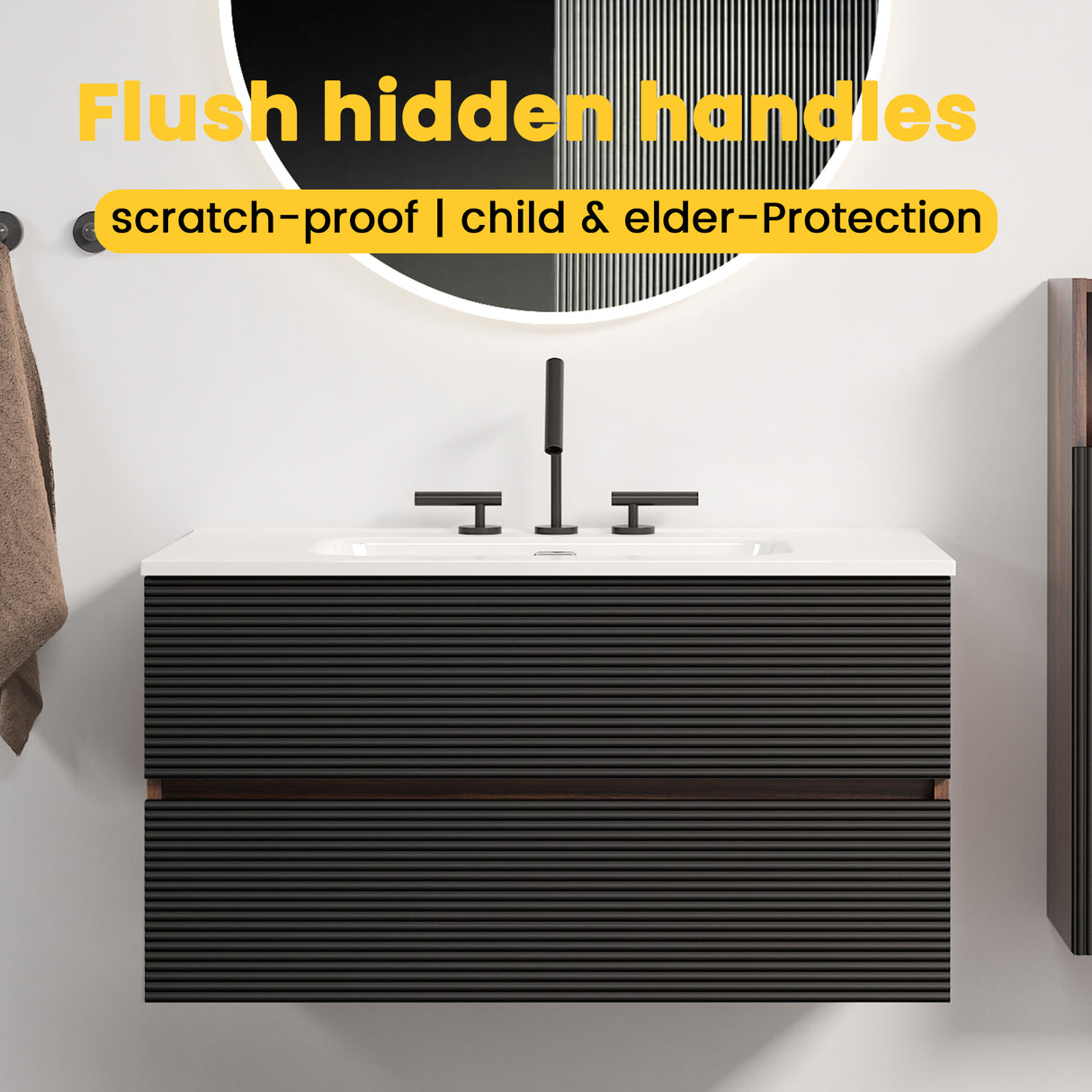 Gloria 36" Wall Mounted Soft Black Bathroom Vanity
