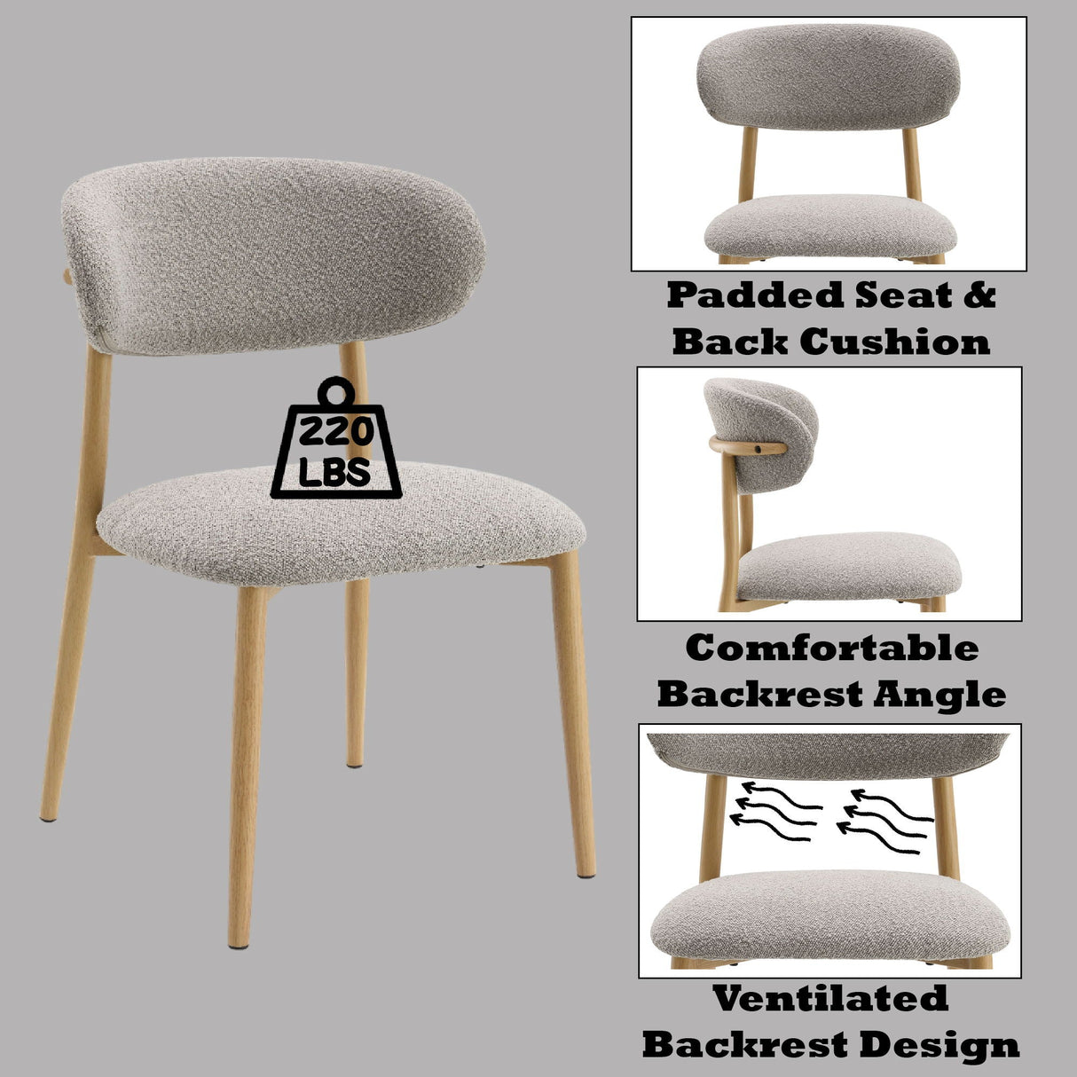Kacey - Boucle Side Chair (Set of 2) - Gray - Best Buy Furniture