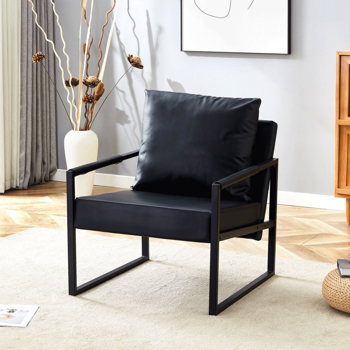 Classic Leather and Metal Frame Sofa