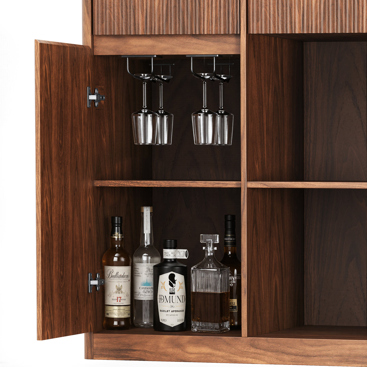 53.2" Fluted Buffet Wine Cabinet with Mini Fridge Nook