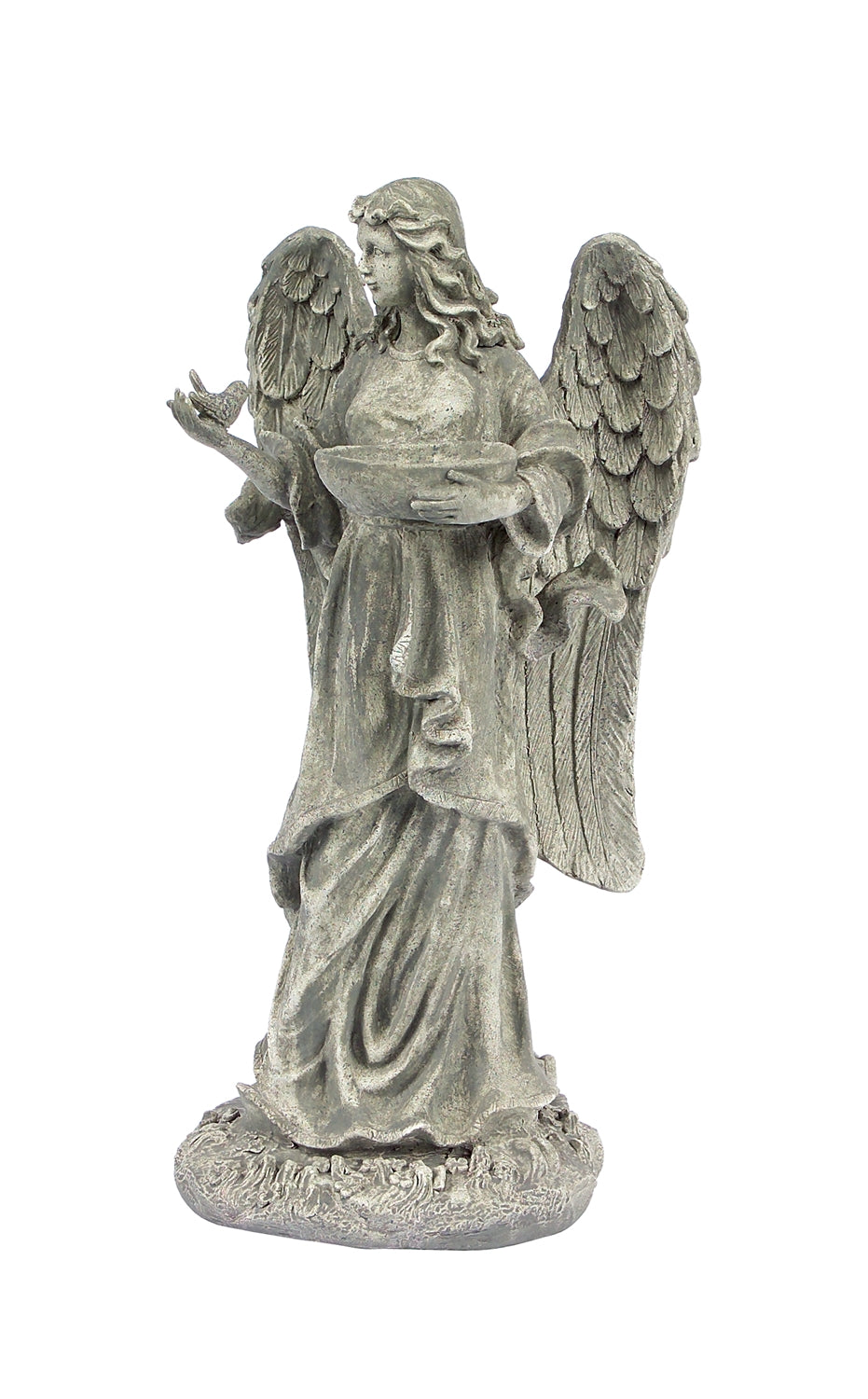 Garden angel statue with birdfeeder or bath bowl 23"h