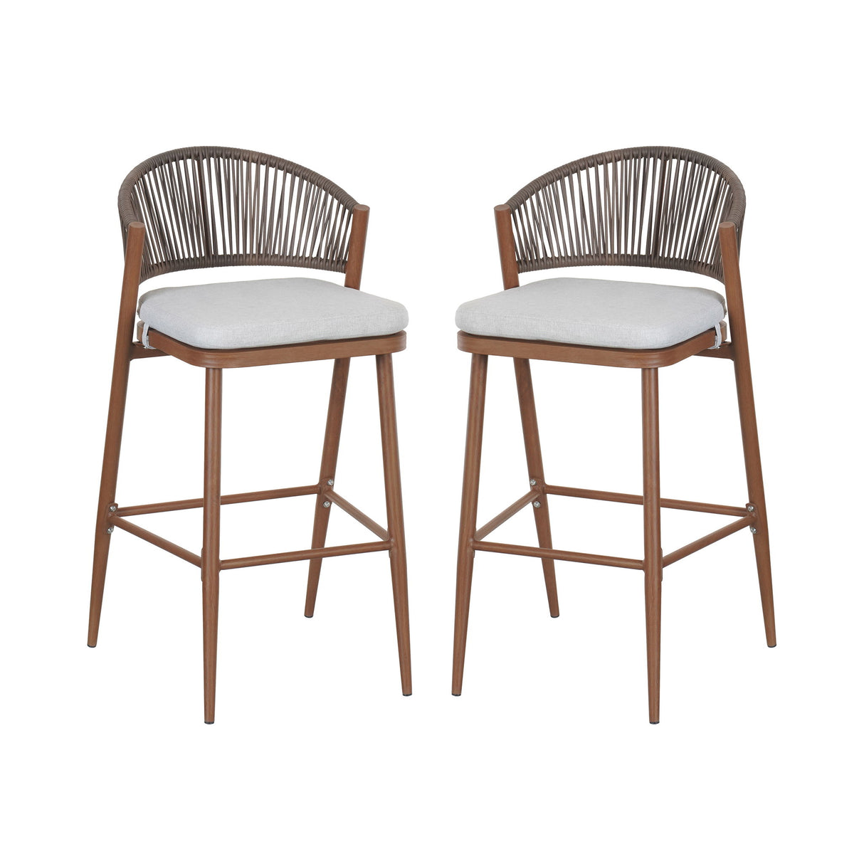 Outdoor Bar Height Metal Frame Counter Stools With Scallop Shaped Backrest & Water Resistant Cushions
