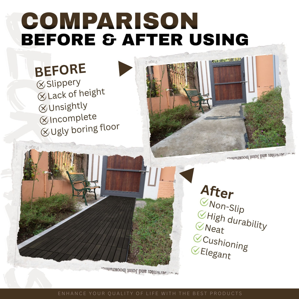 Acacia Hardwood Interlocking Deck Tiles, Striped Pattern