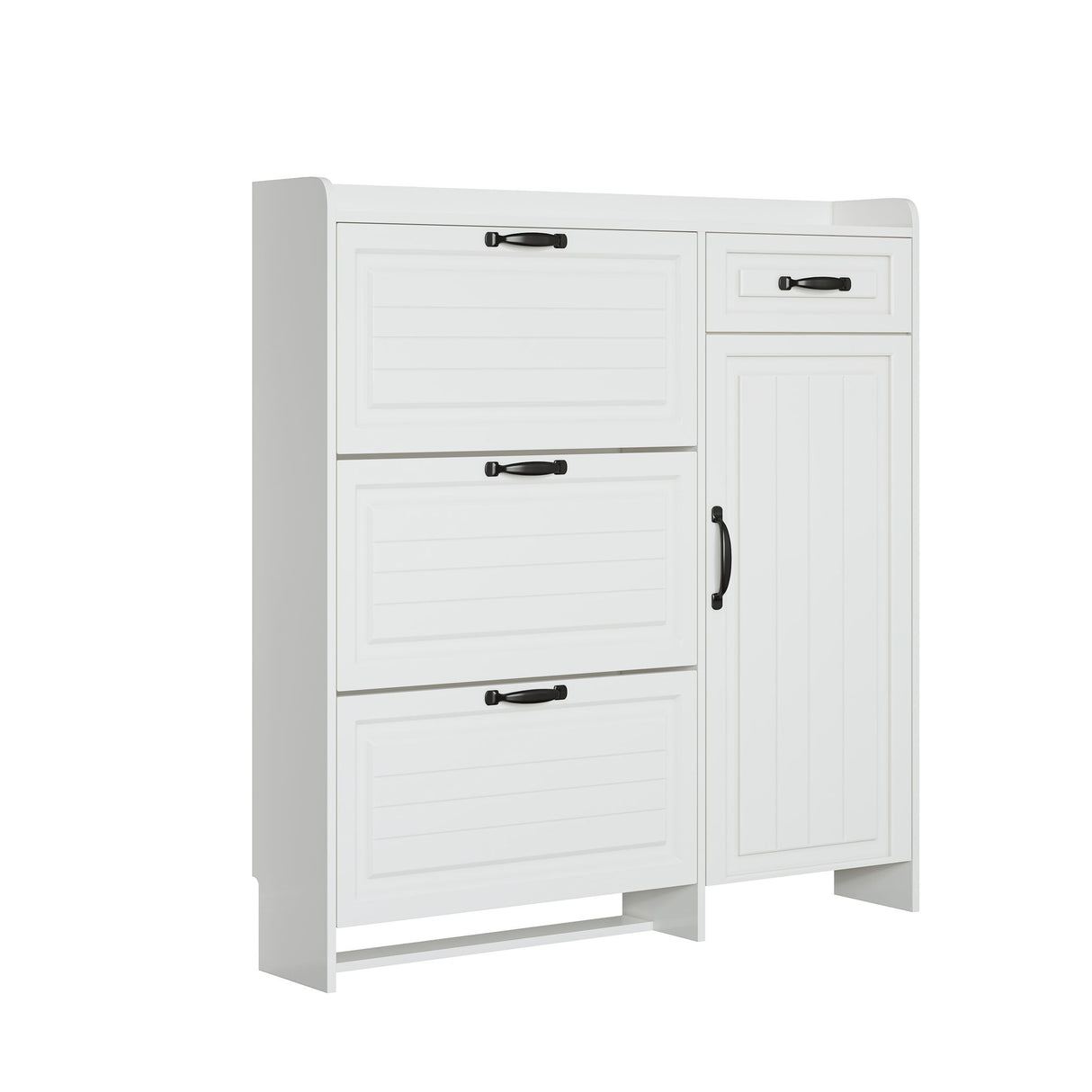 Shoe Cabinet With 4 Doors 1 Drawers, PVC Door With Shape, Large Space For Storage - White