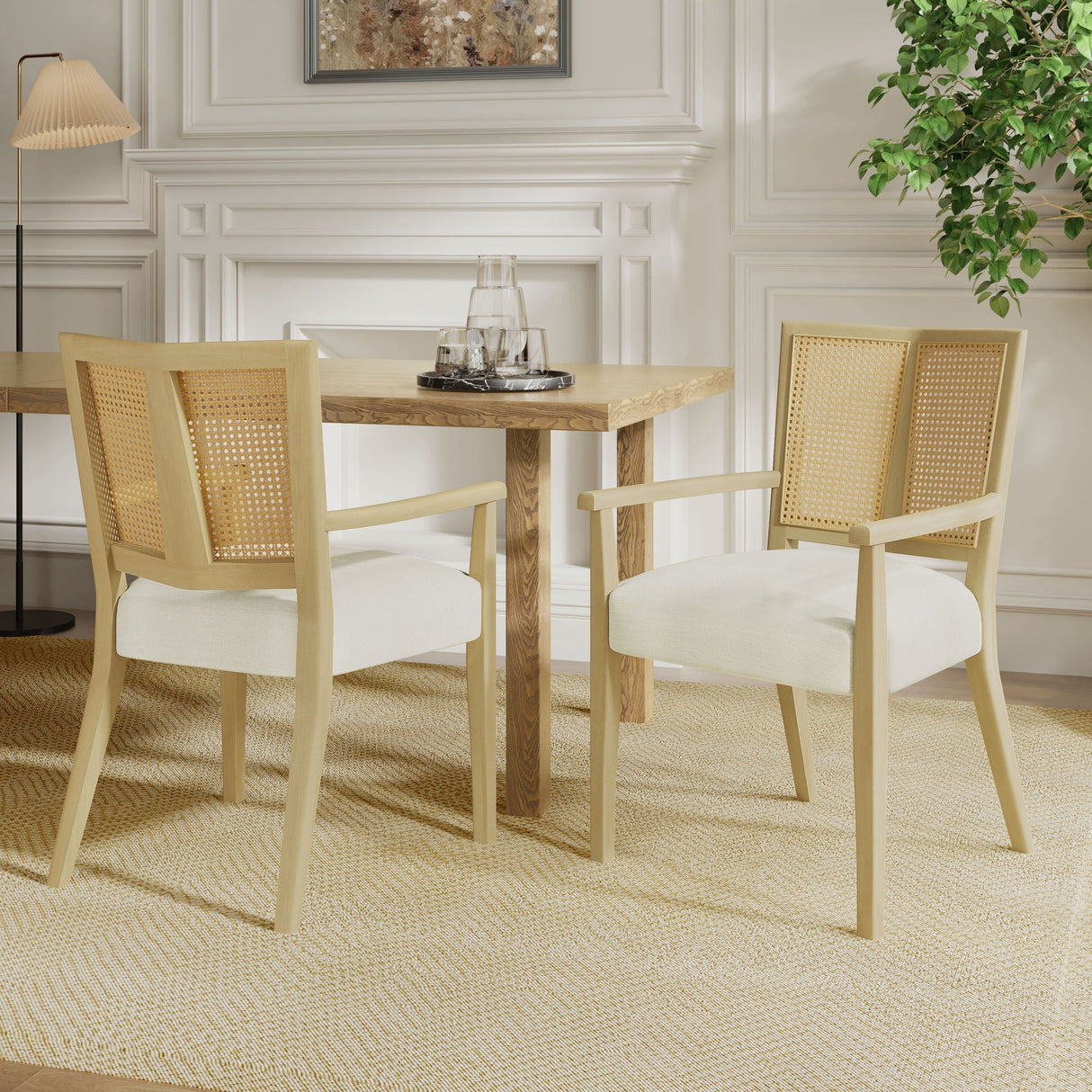 Mid Century Modern Arm Dining Chairs With Rattan Backrest - Best Buy Furniture