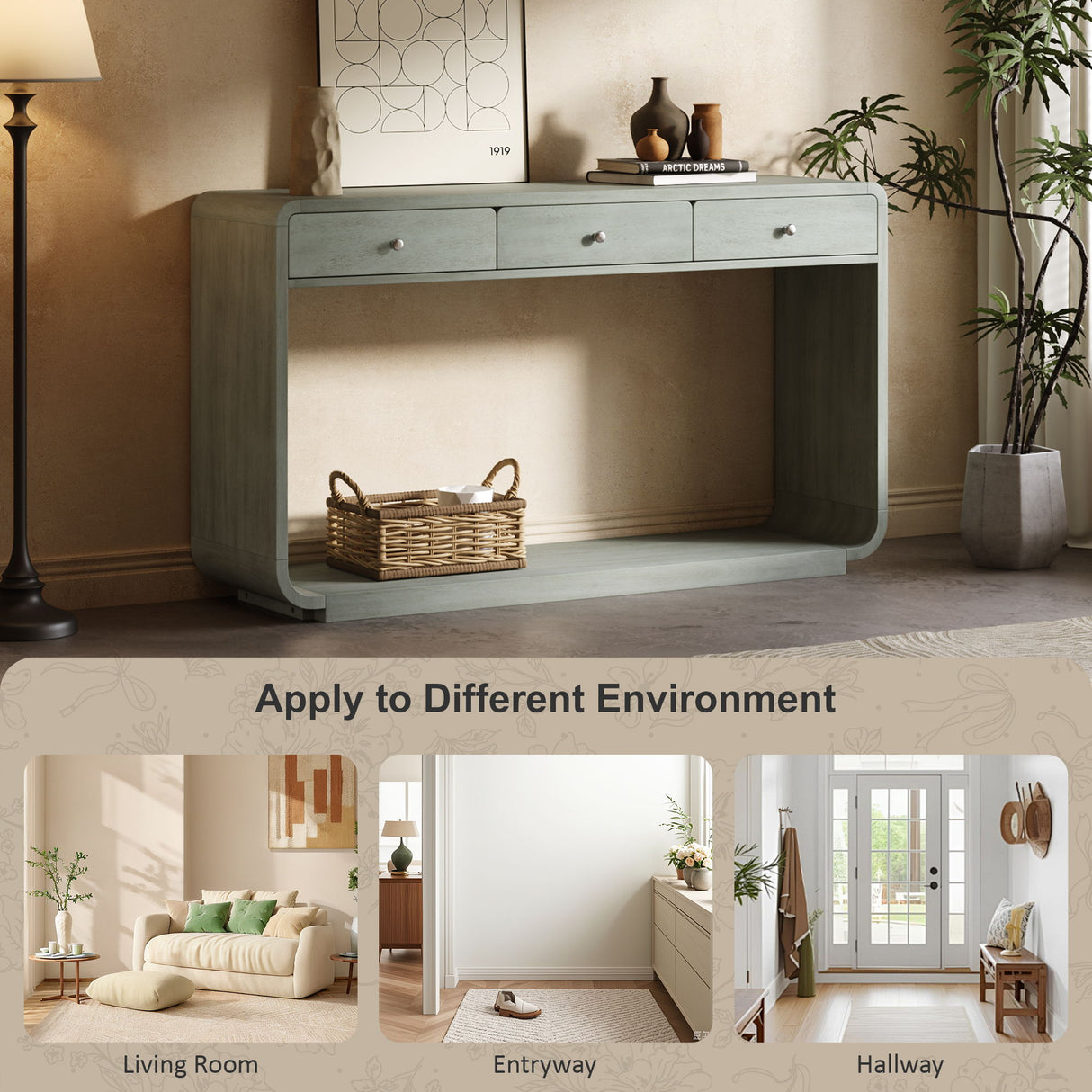 Console Table With 3 Drawers And Display Shelf