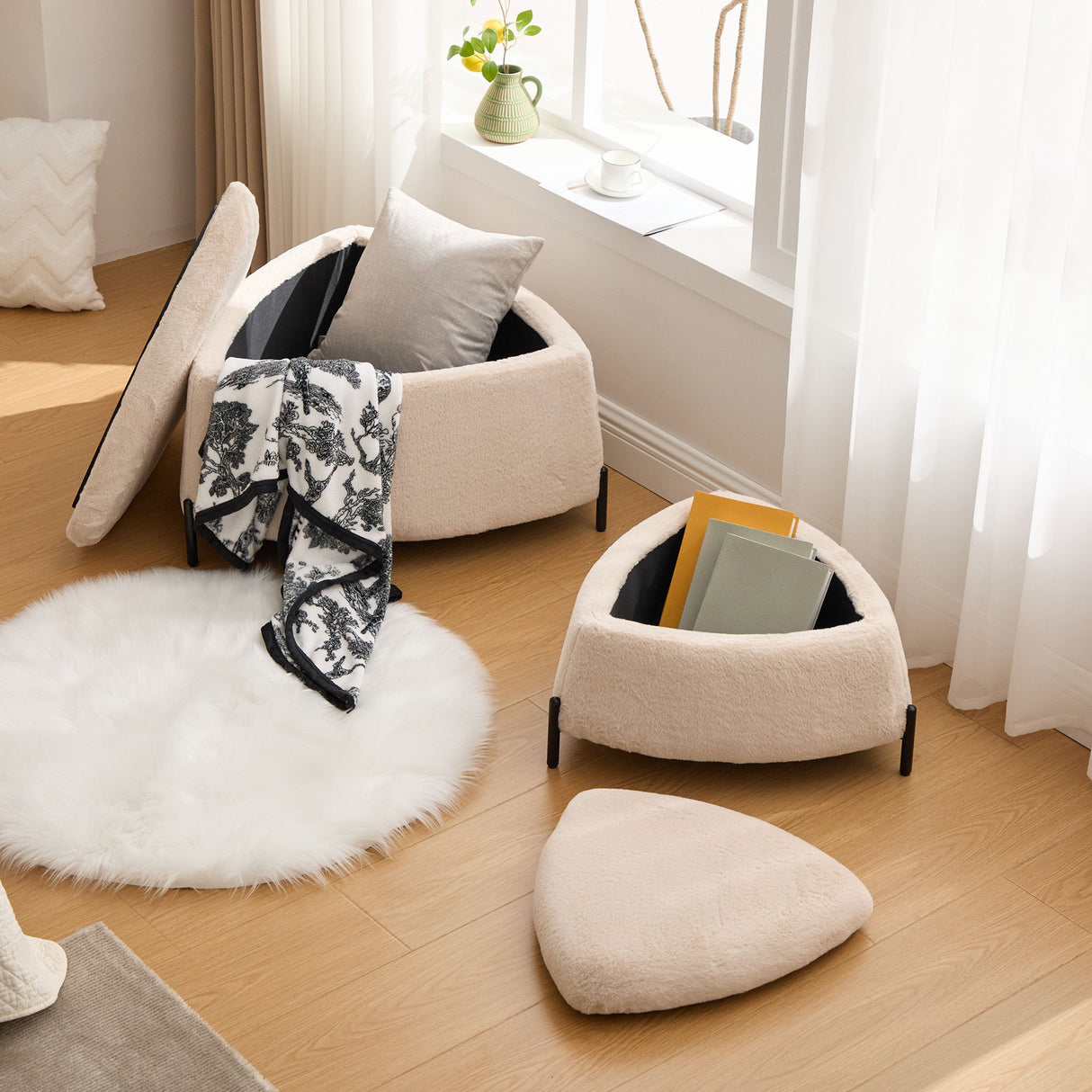 Upholstered Storage Ottoman Set With Reversible Lid