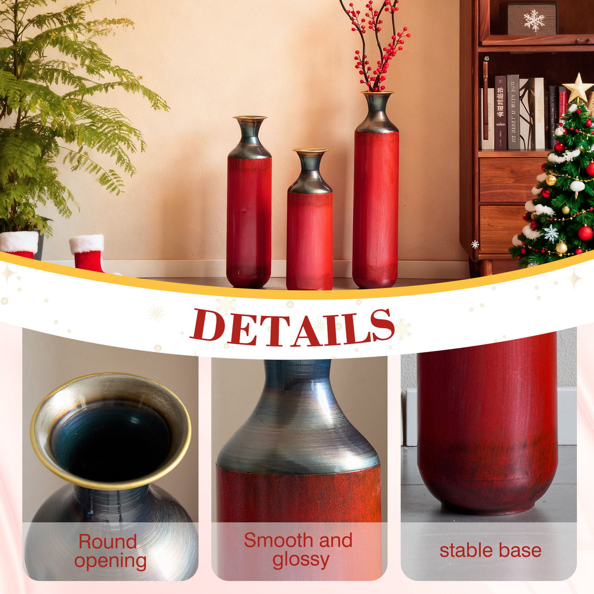 Modern Droplet Shaped Floor Vase Set, 3 Piece Home Decor