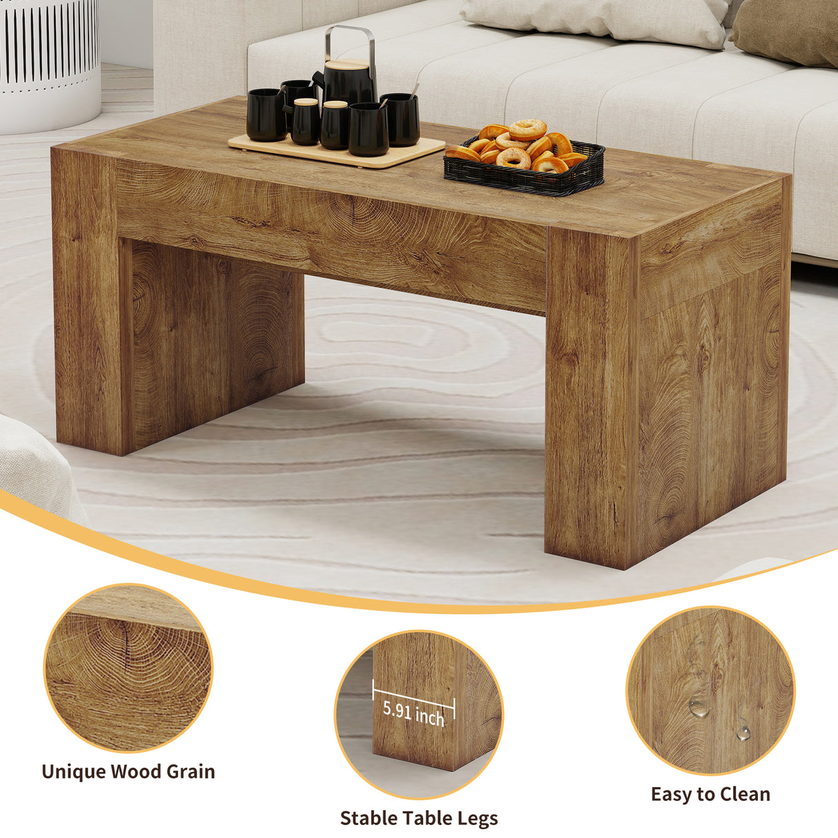 48" Farmhouse Coffee Table with Hidden Storage Drawer