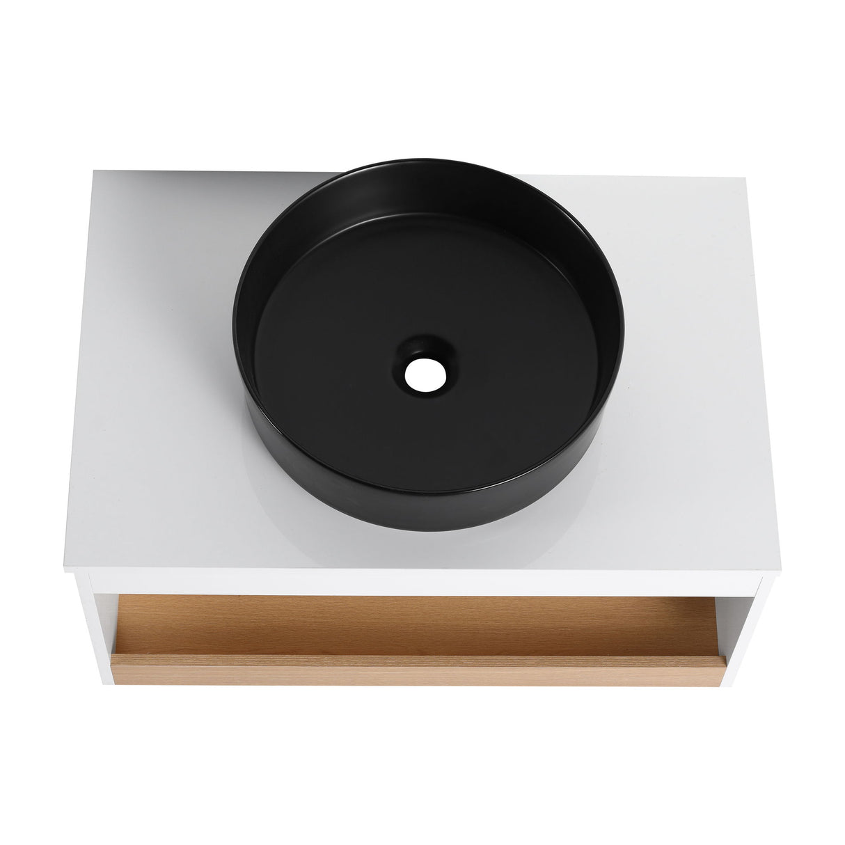Floating Bathroom Vanity With Glossy Round Vessel Sink