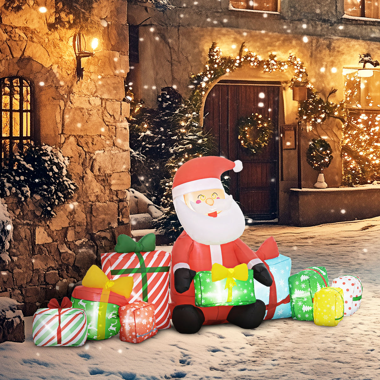 Outsunny 4.4' Christmas Inflatables Santa Claus and Gift Boxes