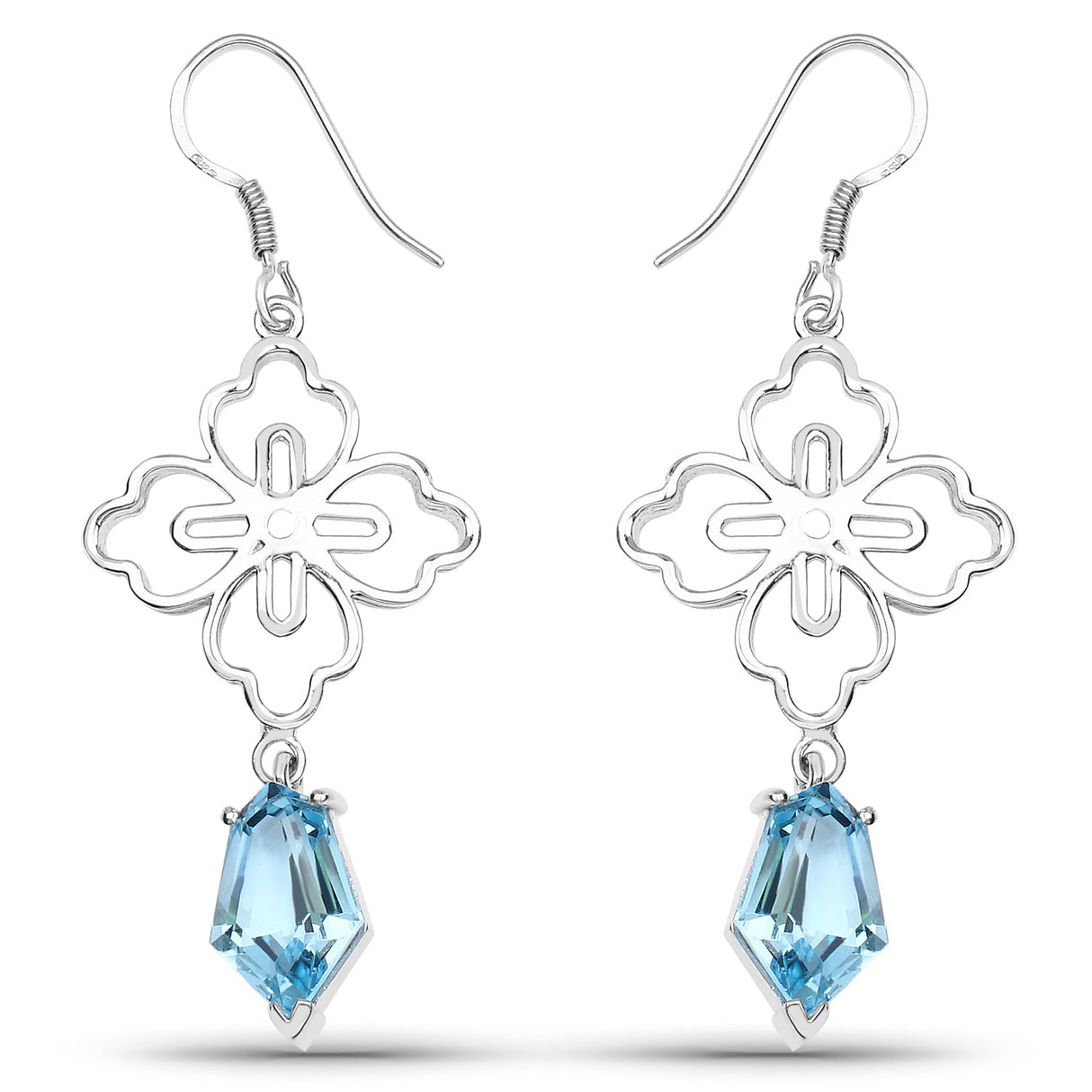 12.14 Carat Genuine Swiss Blue Topaz .925 Sterling Silver Earrings