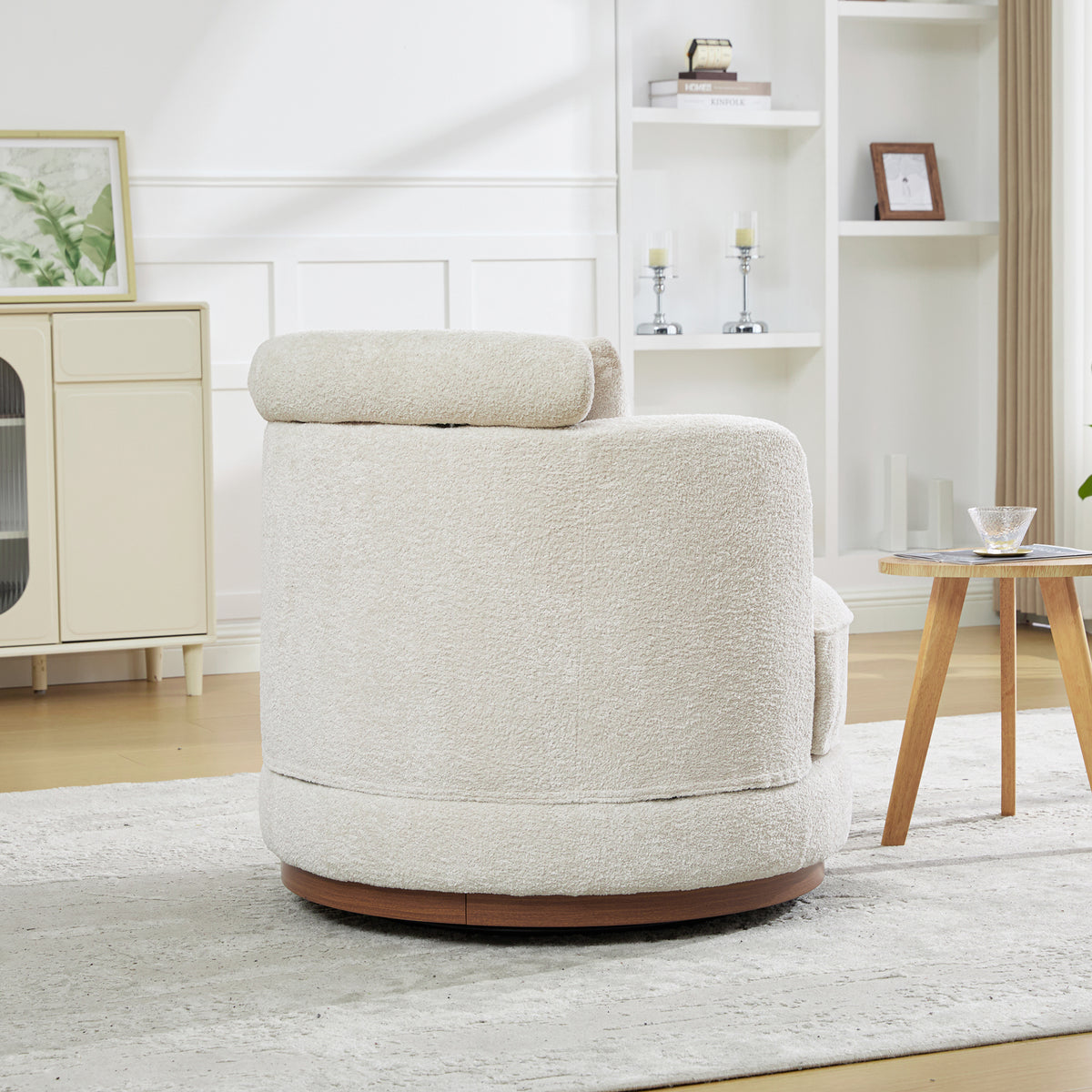 33.86" Swivel Barrel Chair with Chenille Upholstery