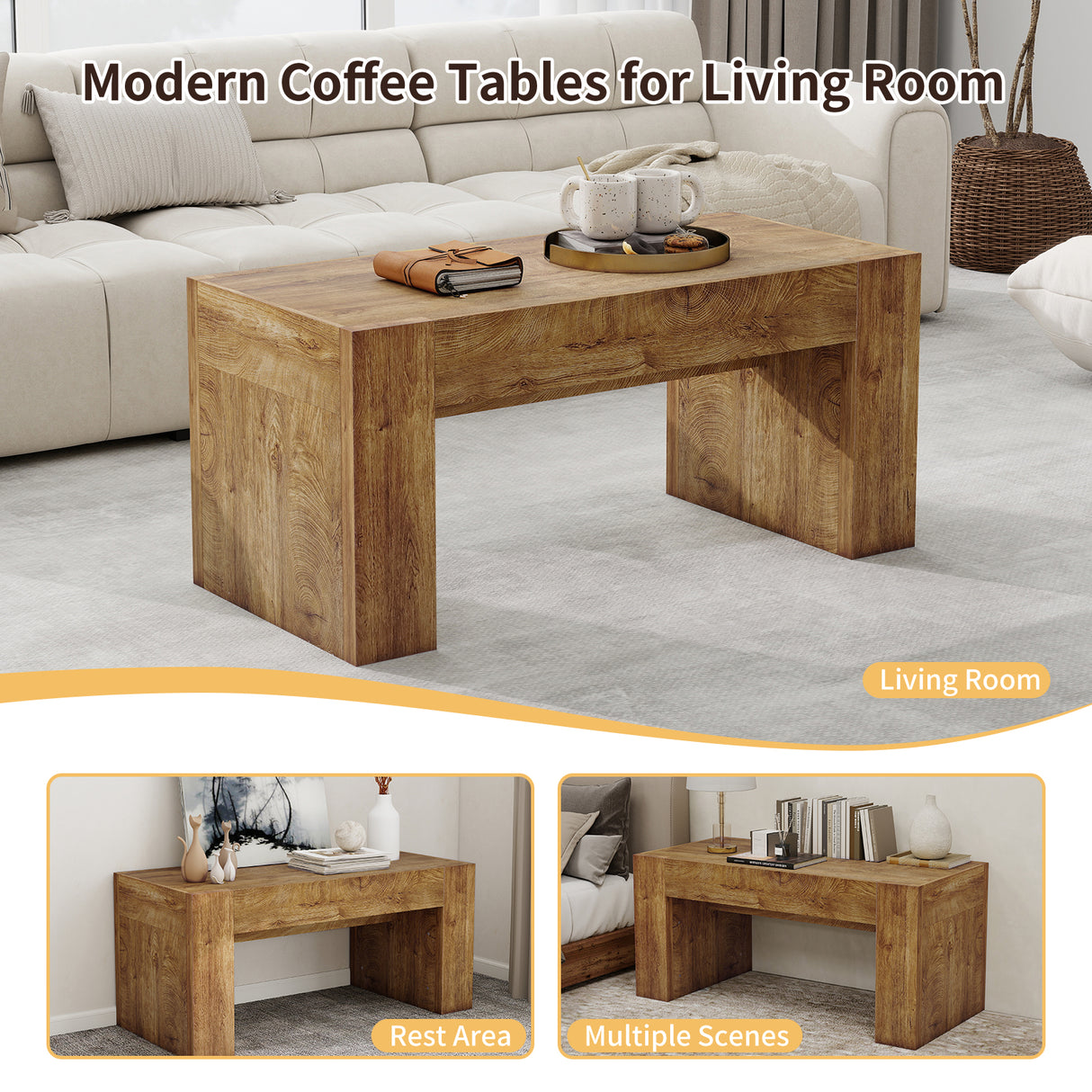48" Farmhouse Coffee Table with Hidden Storage Drawer