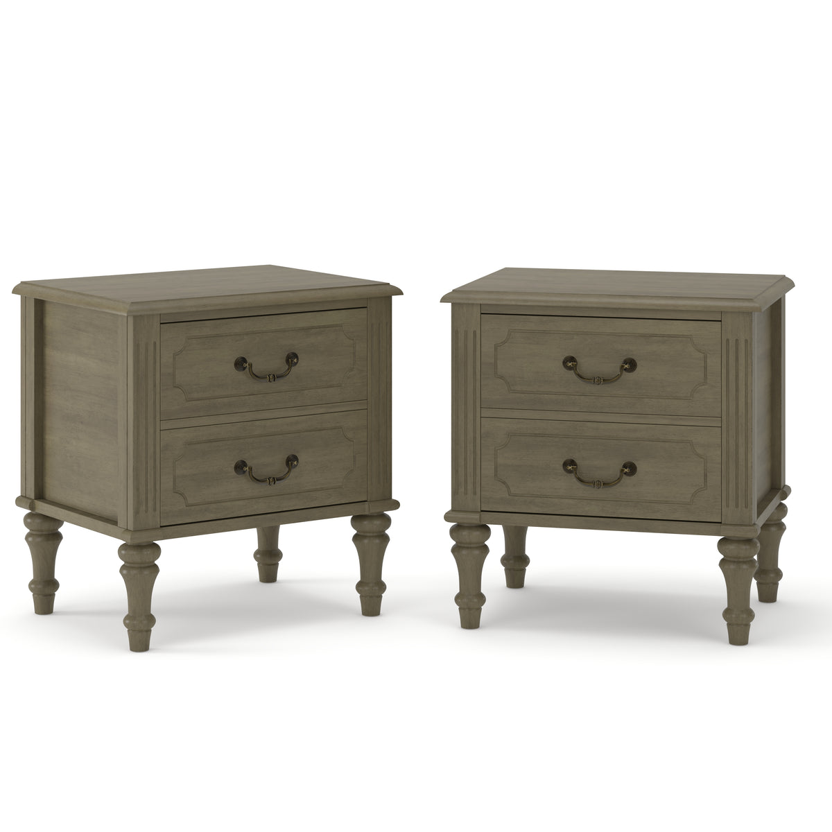 Fluted Nightstand 2-Piece Set, 21-Inch, Mid Century Modern Solid Wood, Antique Bronze