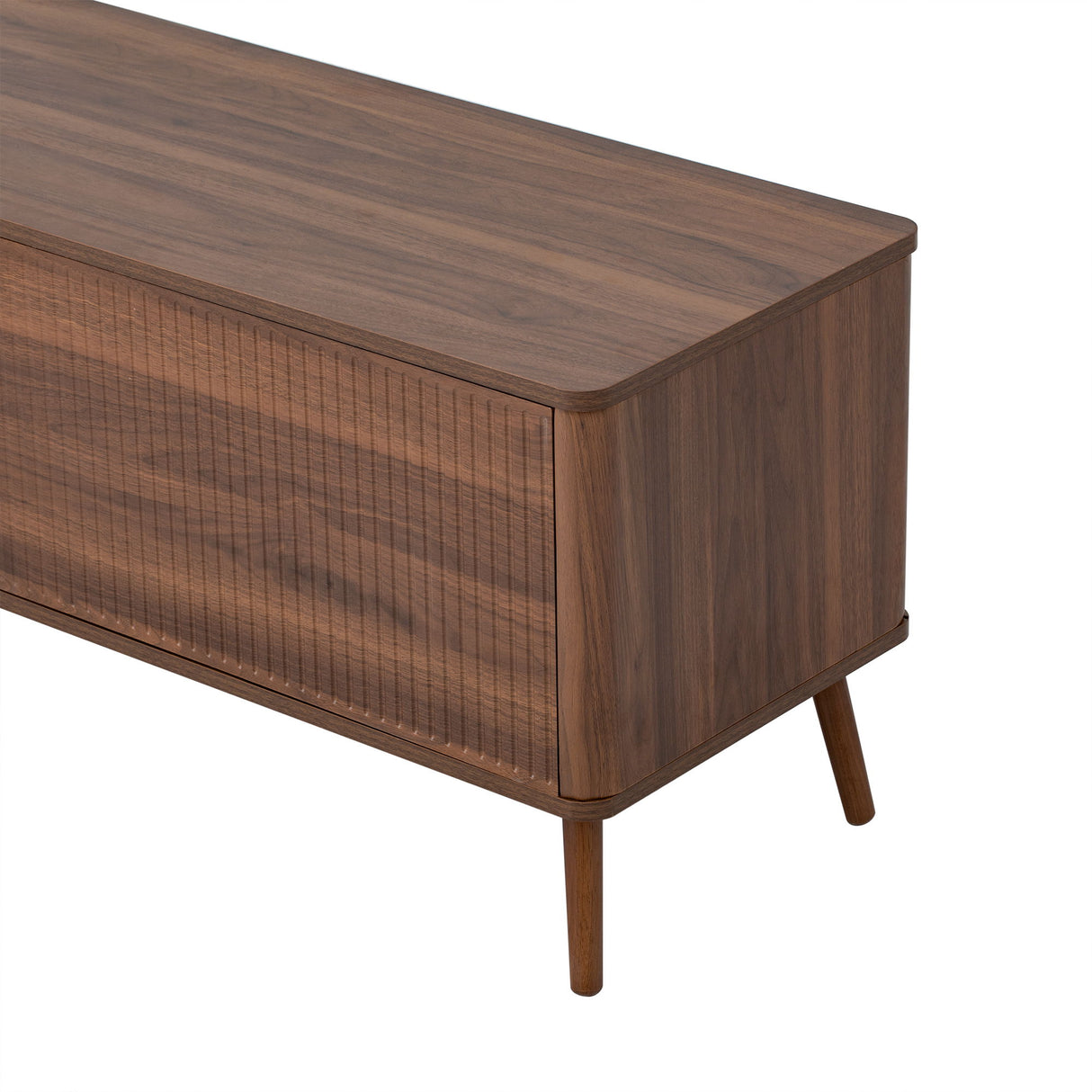 Fluted TV Stand With Storage Drawers And Cabinets For TVs Up To 80", Soft-Close Hinges, Cable Management - Walnut