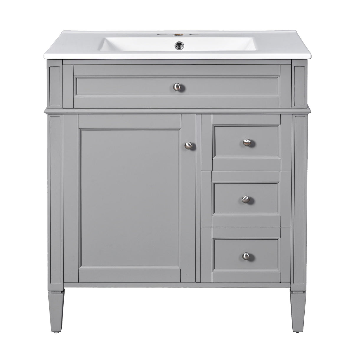 Bathroom Vanity With Top Sink, Freestanding Storage Cabinet With 2 Doors And 3 Drawers, Mirror Cabinet Included - Gray
