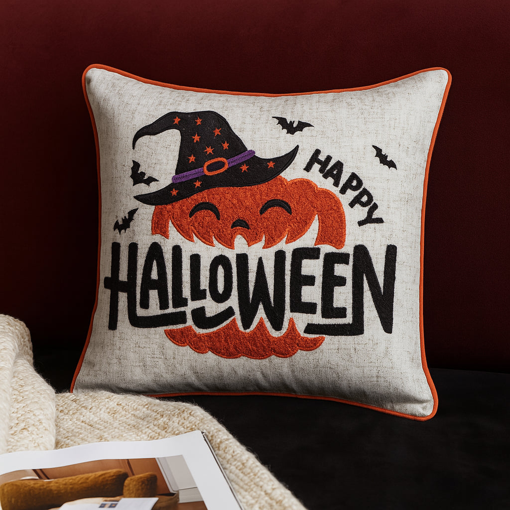 Happy Halloween Pumpkin Witch Throw Pillow Set of 2