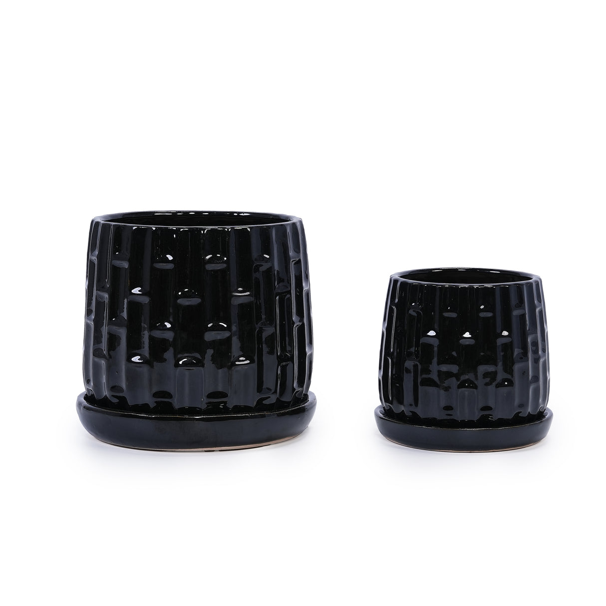 Handmade Ceramic Flower Pot with Groove Pattern