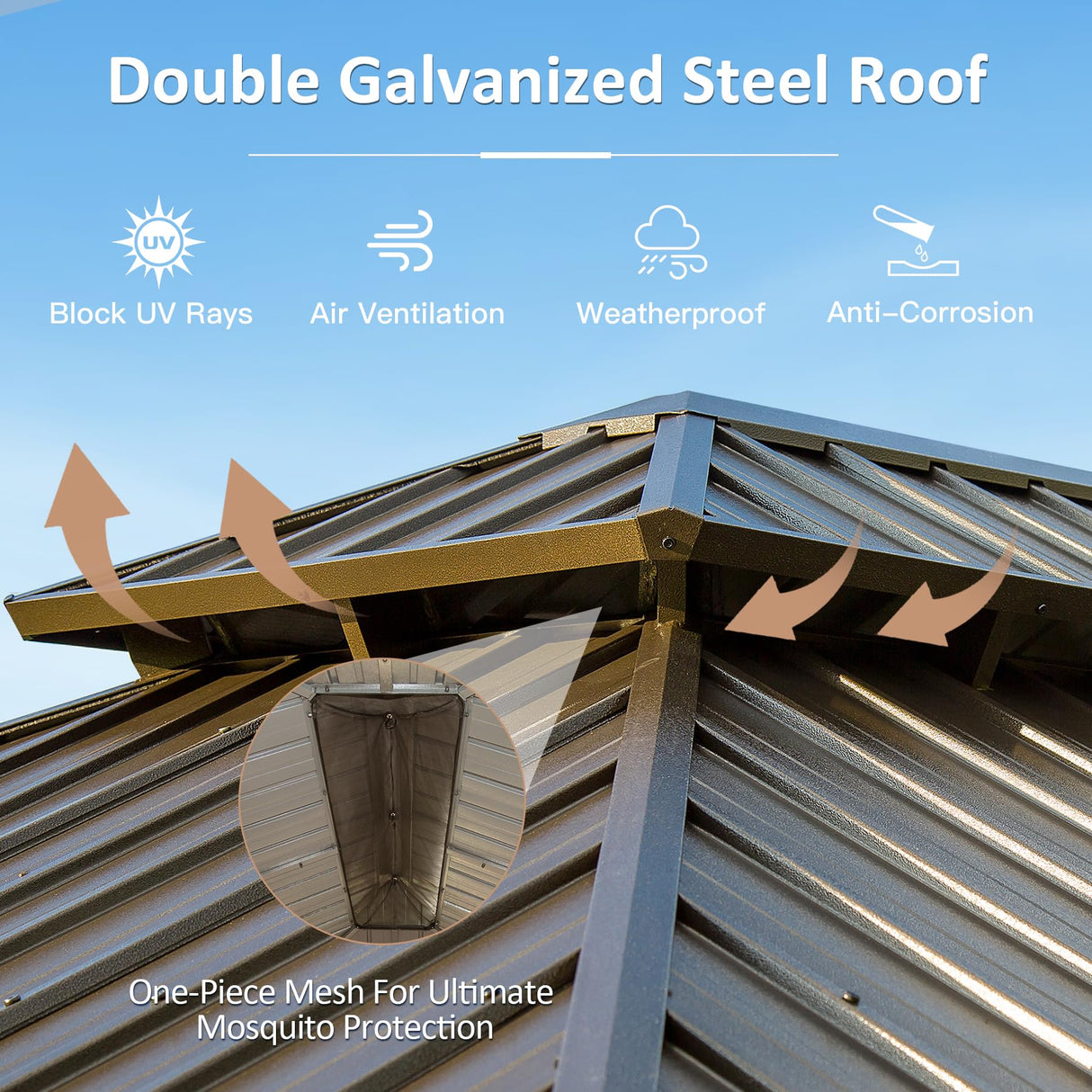 10' x 12' Hardtop Gazebo with Galvanized Steel Double Roof, Curtains, and Netting