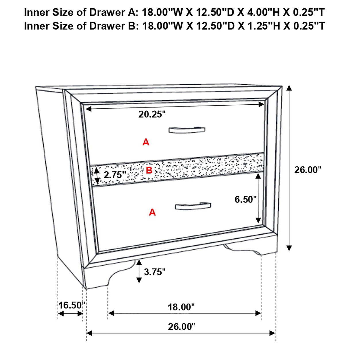 Transitional 2 Drawer Nightstand With Hidden Jewelry Tray