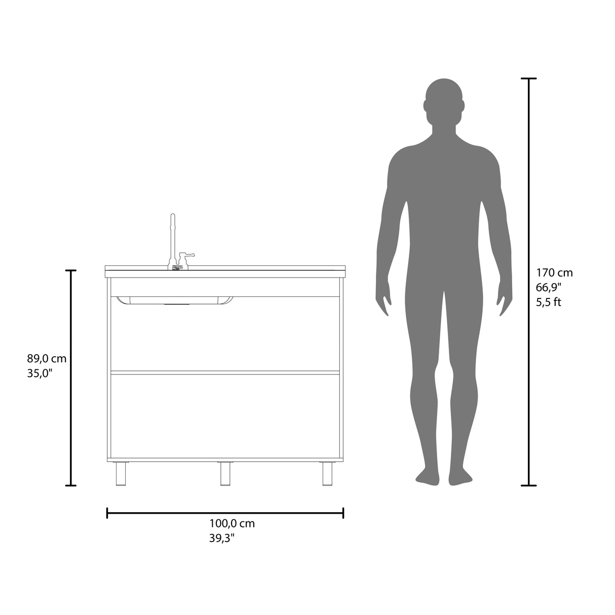 Gold Utility Sink Cabinet with 2 Doors and 3 Shelves
