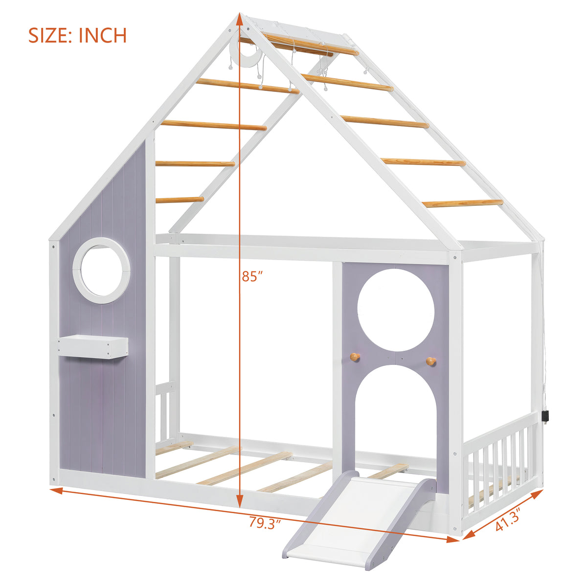 Twin House Bed with Slide and Light Strip