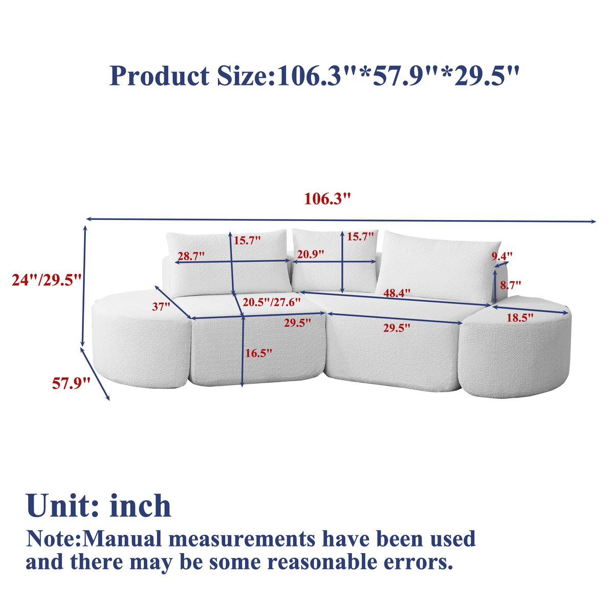 106.3-Inch V-Shaped Modular Sofa Set in Chenille Fabric