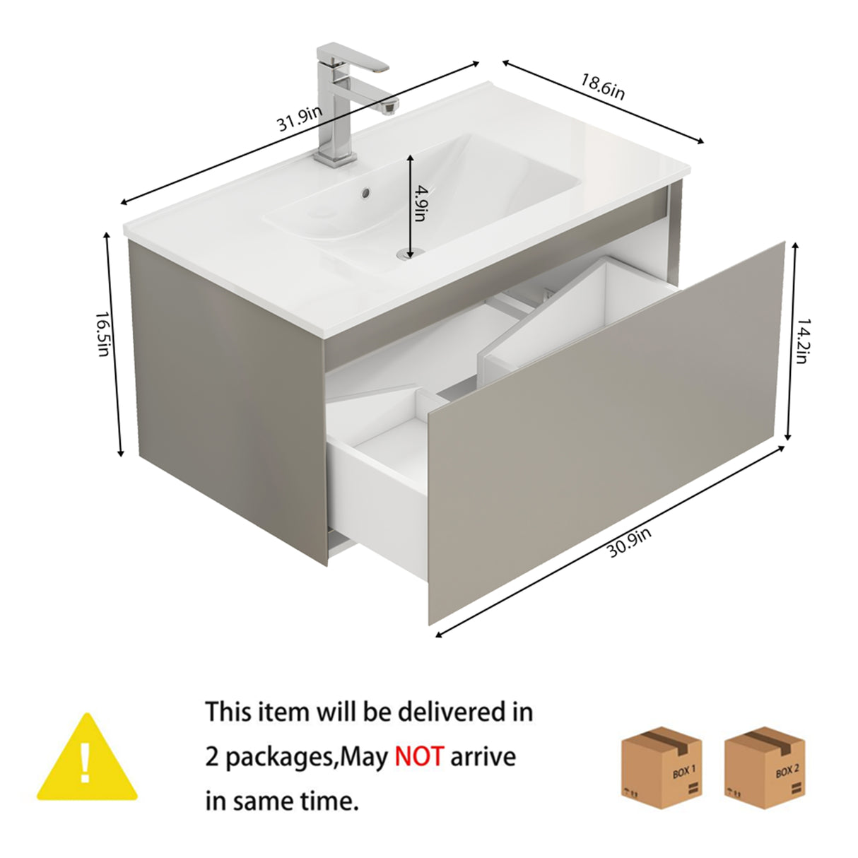 32-Inch Wall-Mounted Bathroom Vanity with Soft-Close Drawer