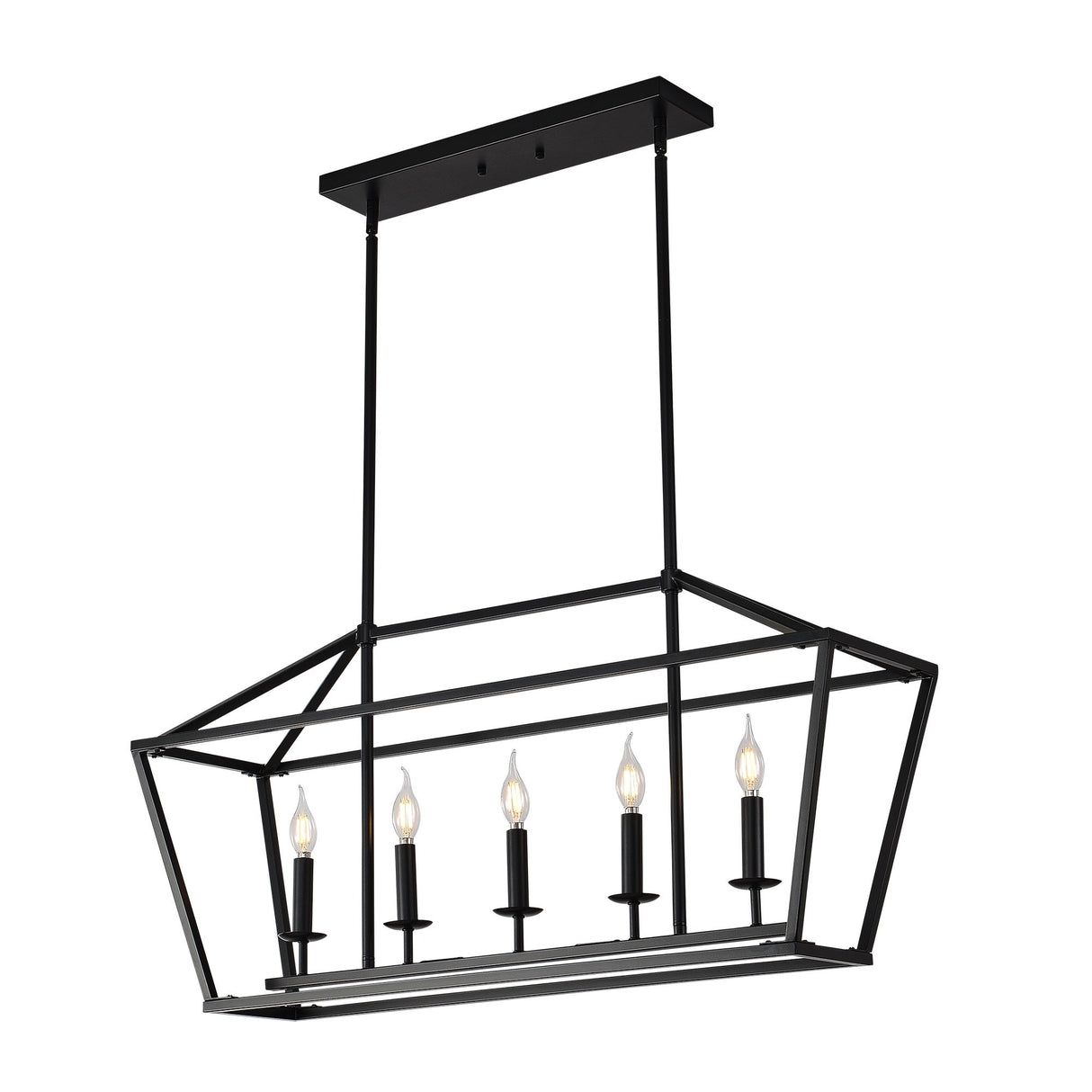 5 Light Farmhouse Kitchen Island Lighting, 5 Light Industrial Linear Chandelier For Dining Room Metal Hanging Pendant Light Fixture For Bedroom Living Room Hallway Conference Room - Matte Black
