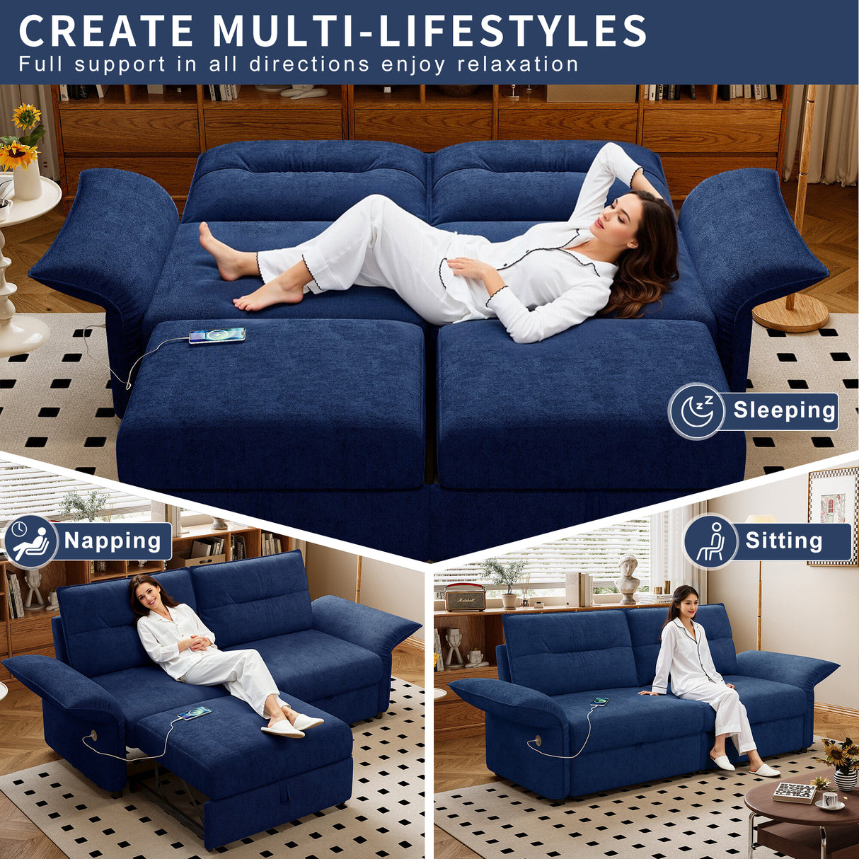 Multi-Functional 85-Inch Convertible Sofa Bed
