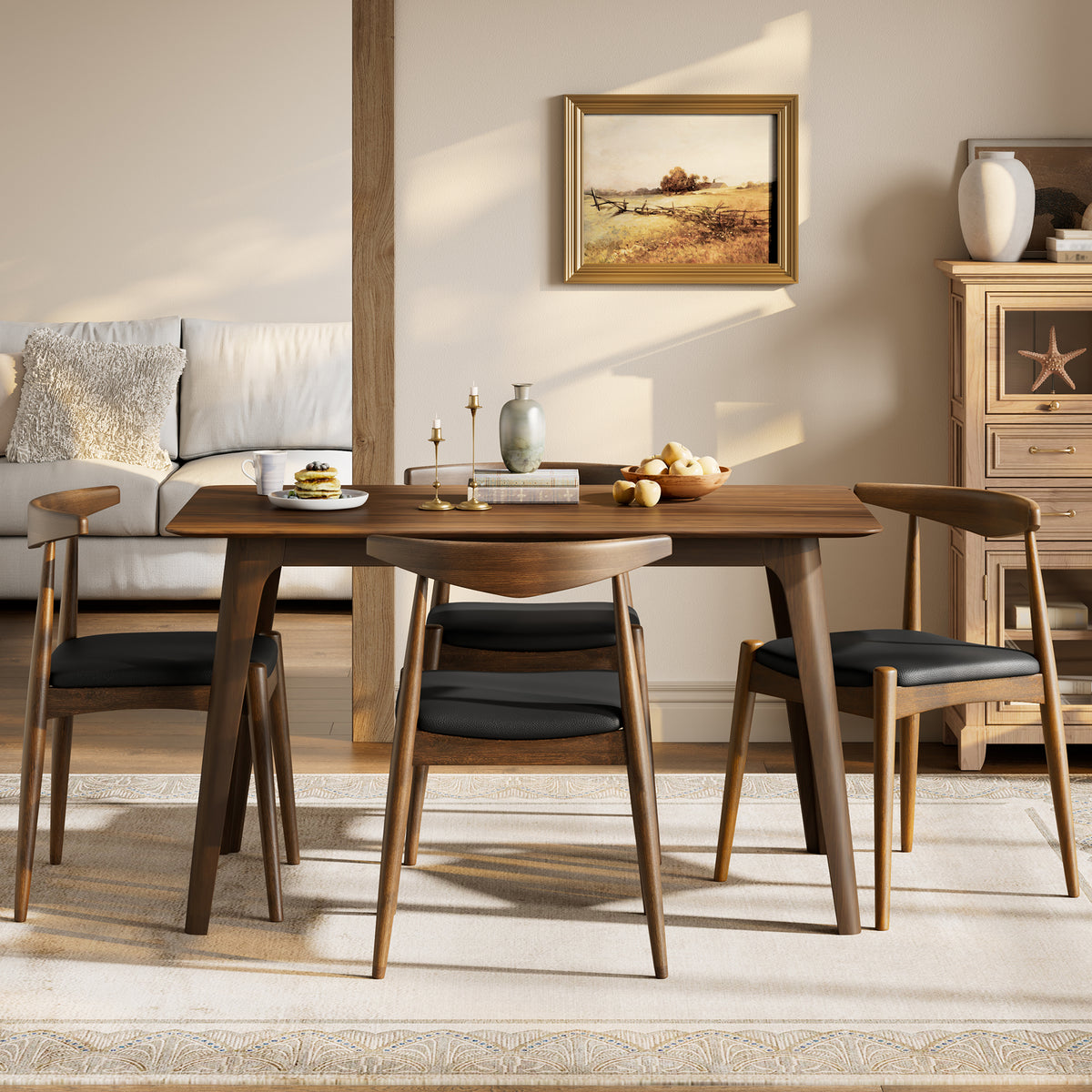 5-Piece Dining Set with Table and Chairs - Walnut & Black
