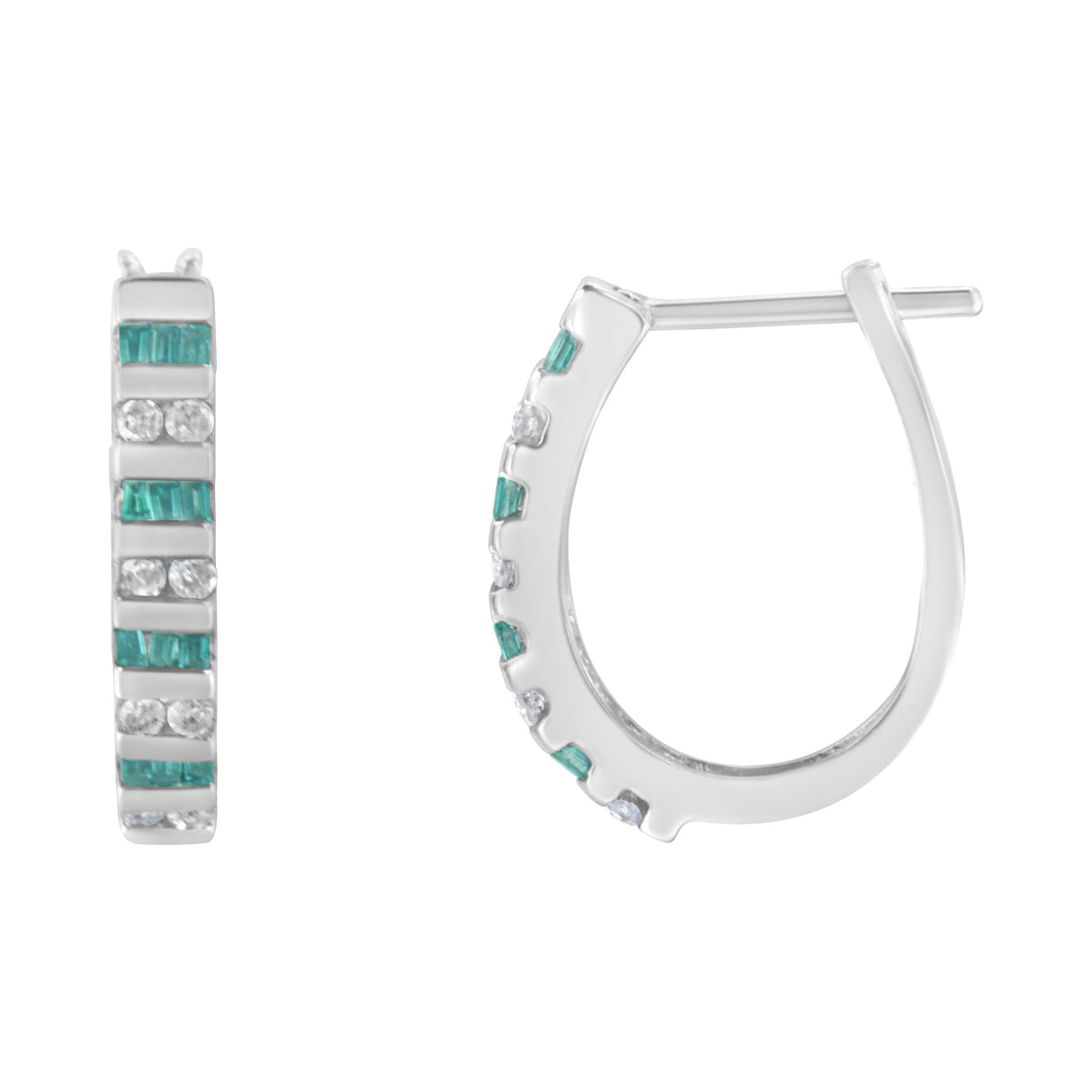 10k White Gold Round and Blue Baguette 1/2 cttw Diamond Hoop Earrings (I-J Color, I2-I3 Clarity)