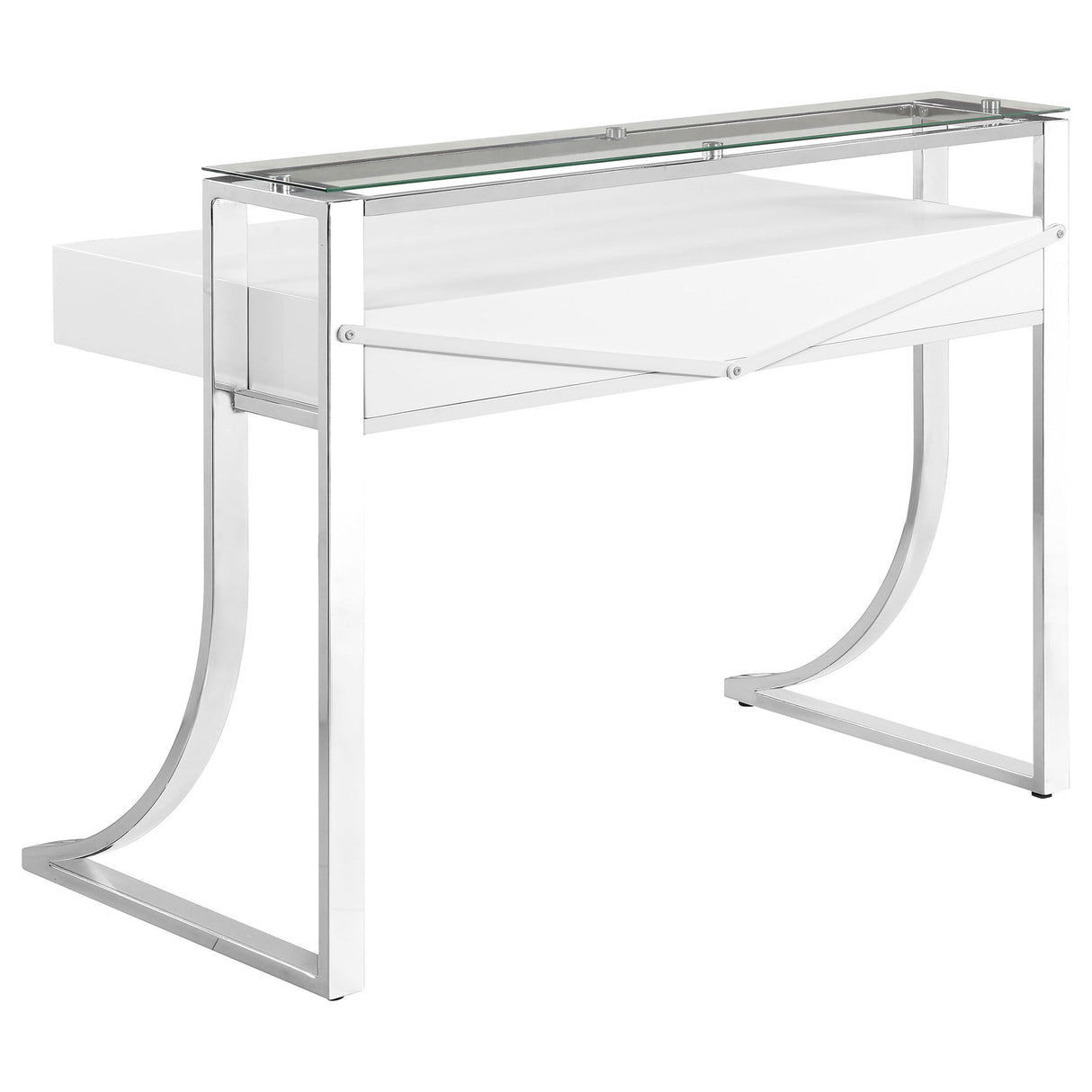 Serrano - 2 Drawer Writing Desk With Polished And Tempered Glass Hutch - Glossy White