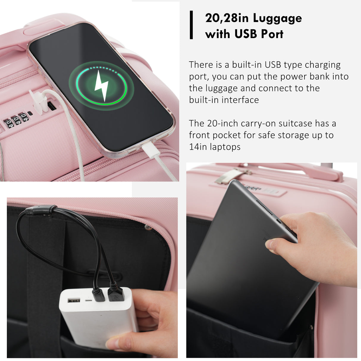 4-Piece Luggage Set with USB Charging Ports