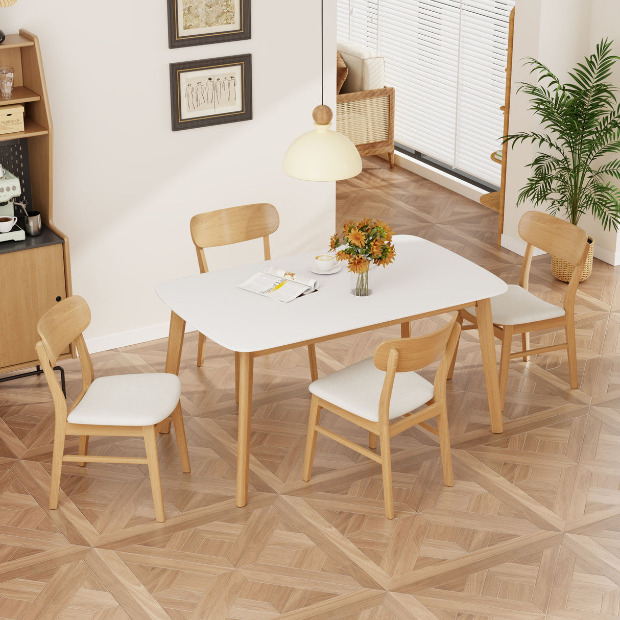 5 Piece Dining Set With Table And Upholstered Chairs