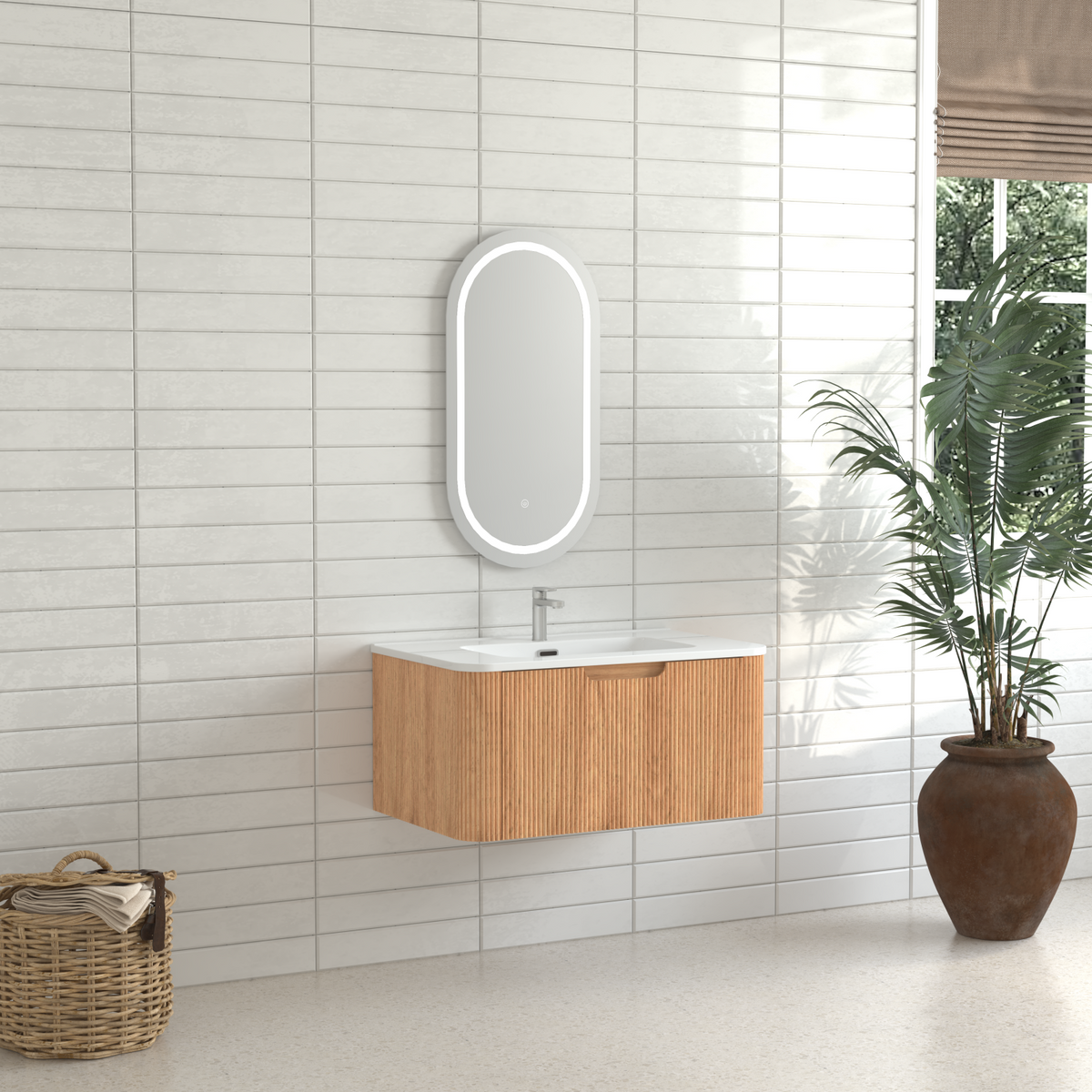 30-Inch Wall-Mounted Floating Solid Wood Bathroom Vanity