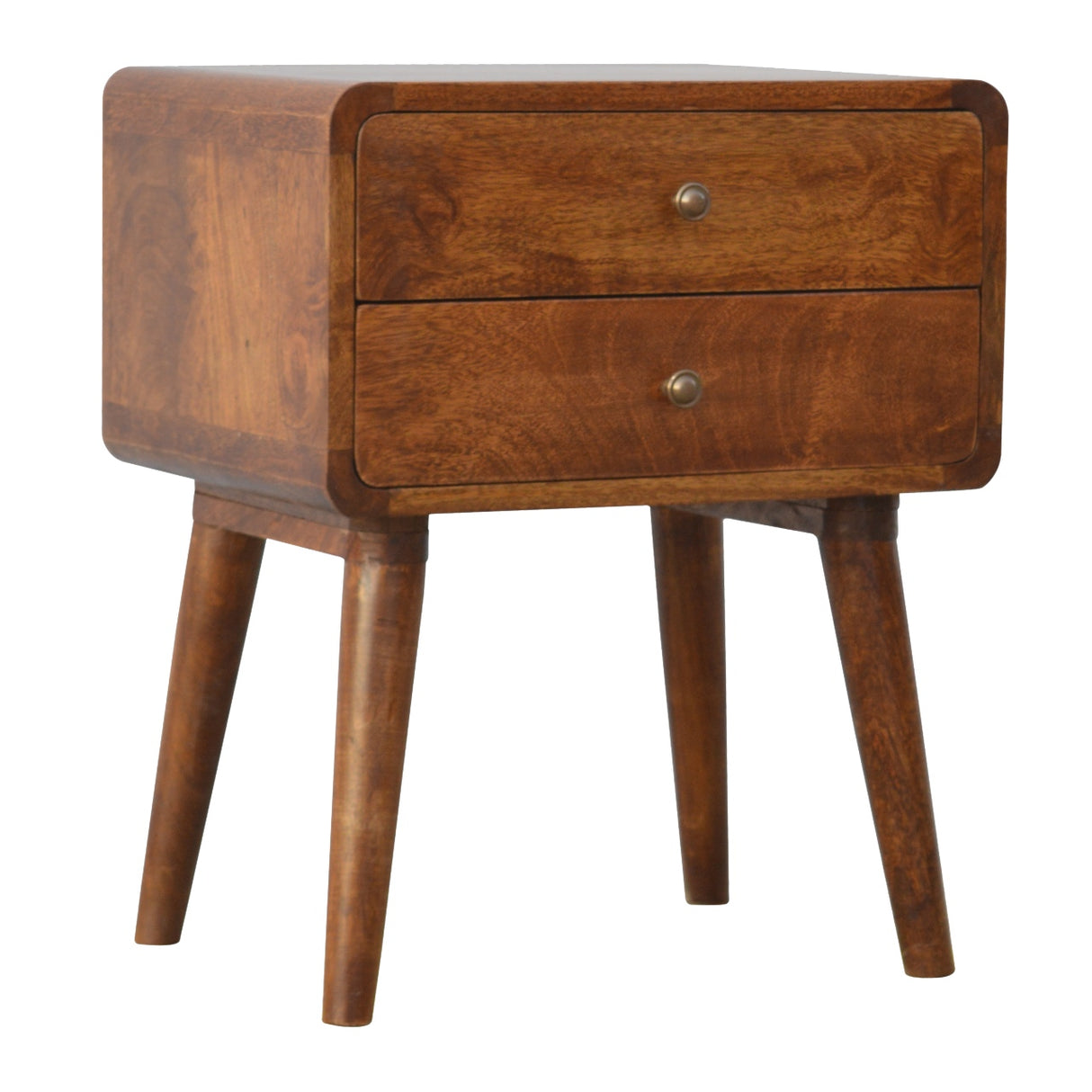 Solid Wood Curved Nightstand, 2-Drawers, Chestnut