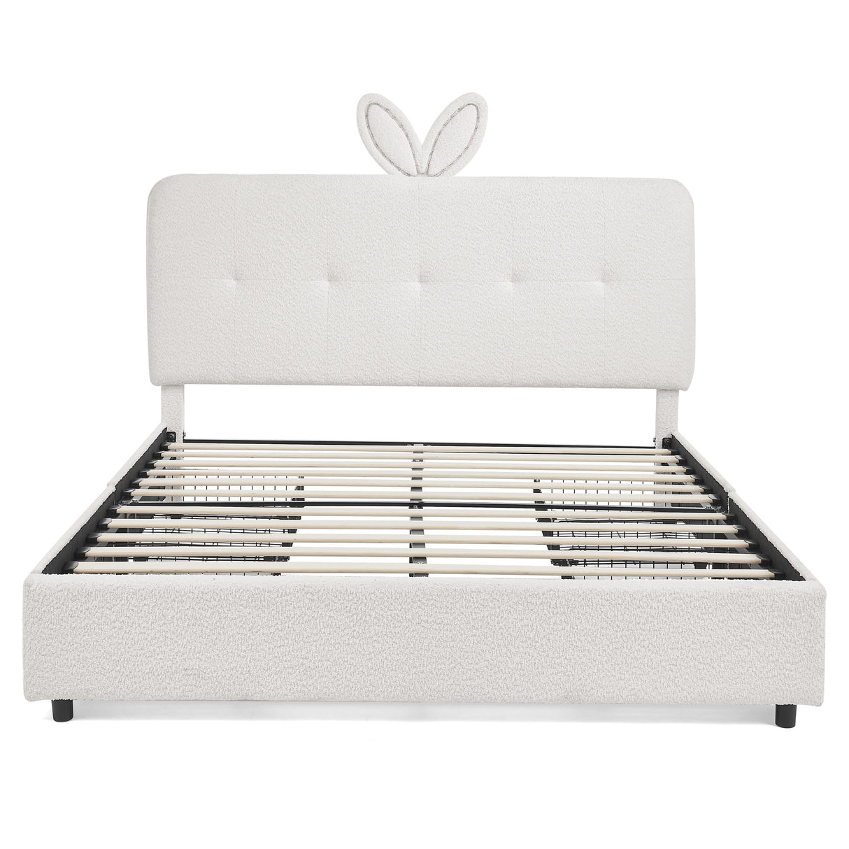 Upholstered Bed With Oversized Rabbit Ear Headboard, LED Lights & 4 Storage Drawers
