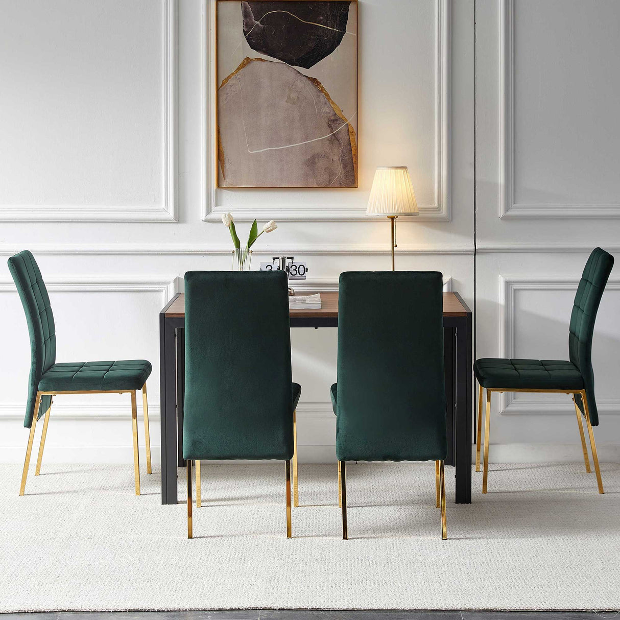5 Pieces Dining Set Including High Back Color Legs Nordic Dining Chair & Creative Design Dining Table
