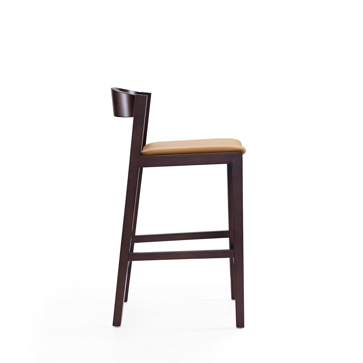 Klismos Wood Upholstered Counter Stool in Camel