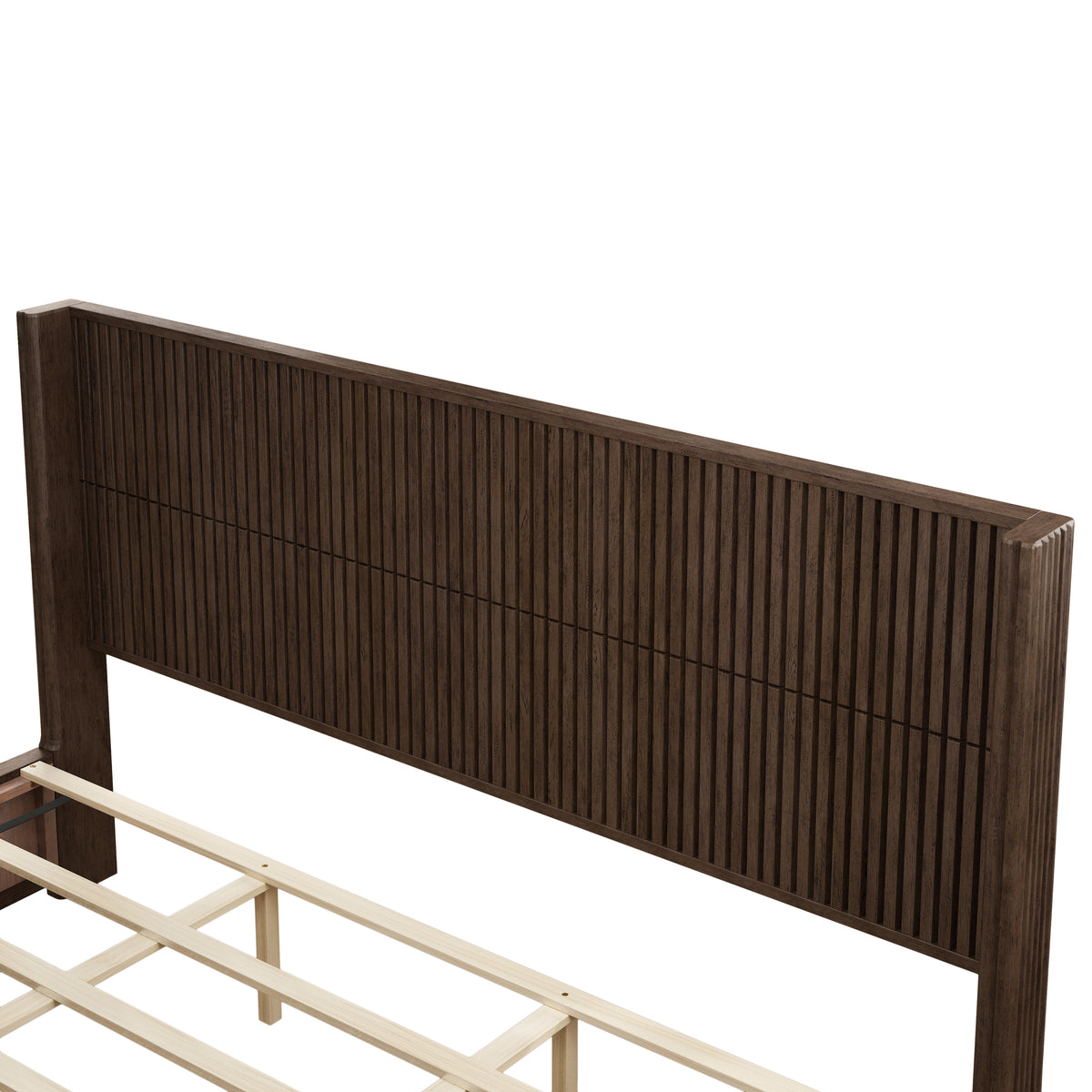Solid Wood Platform Bed Frame with Headboard, King Size, Walnut
