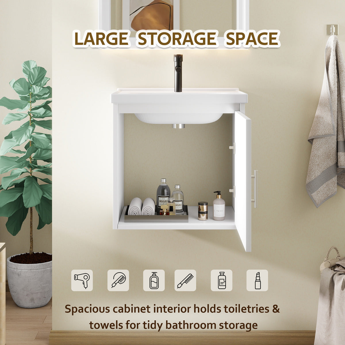20" Floating Bathroom Vanity, Wall Mounted Plywood Cabinet