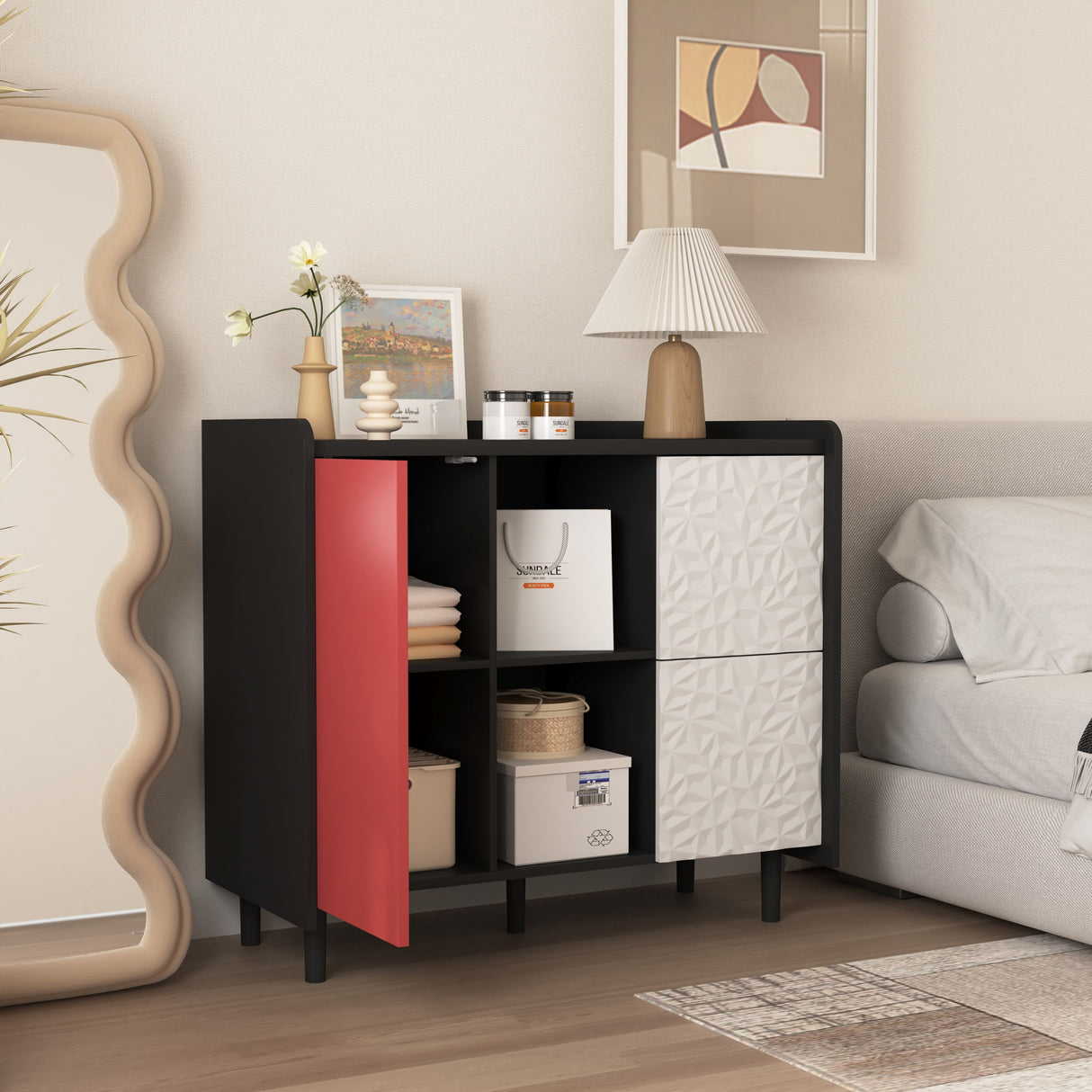 Modern Sideboard Buffet Cabinet With Doors And Unique Panel Styling