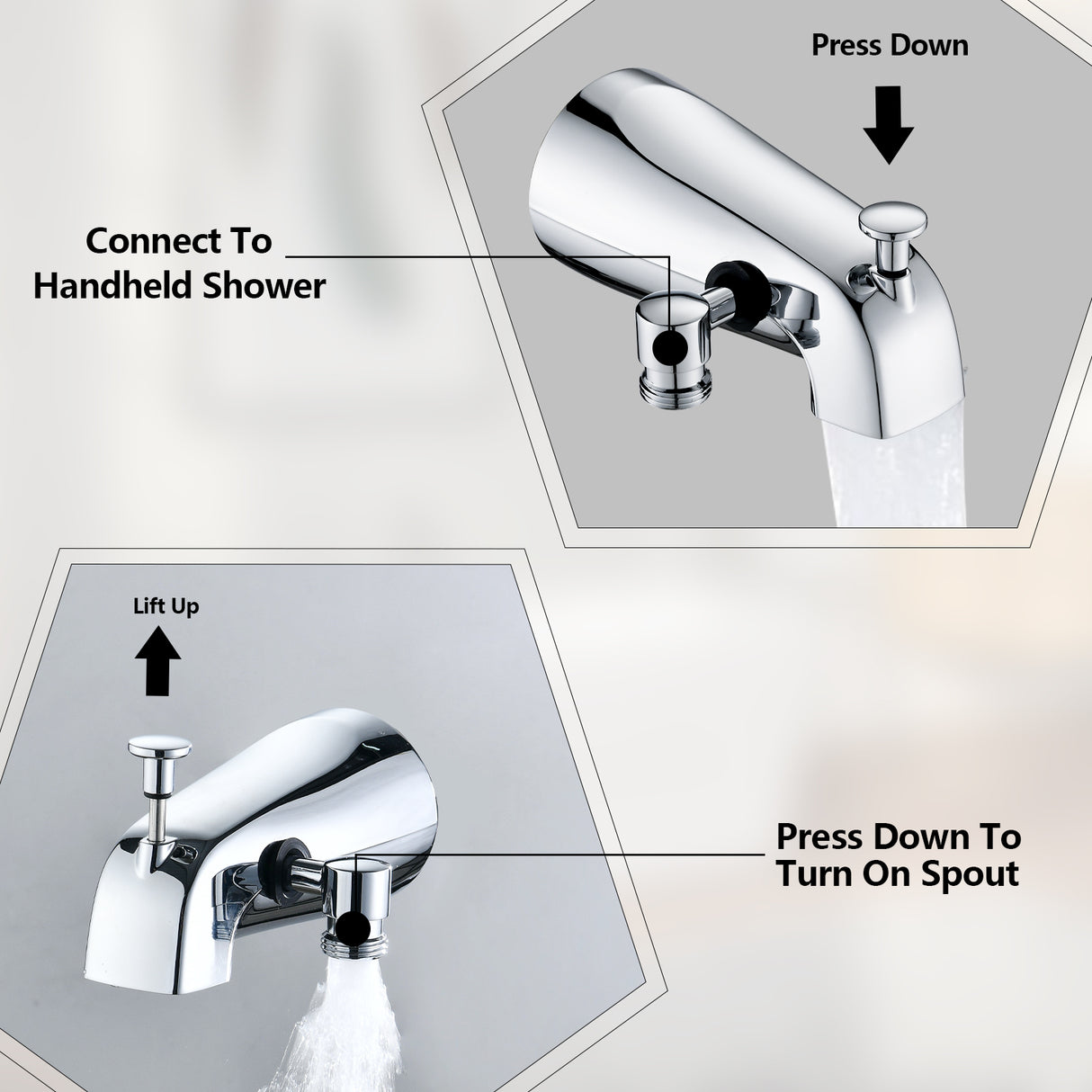 Lift-Up Diverter Bathtub Faucet with 6 Settings Handheld Shower