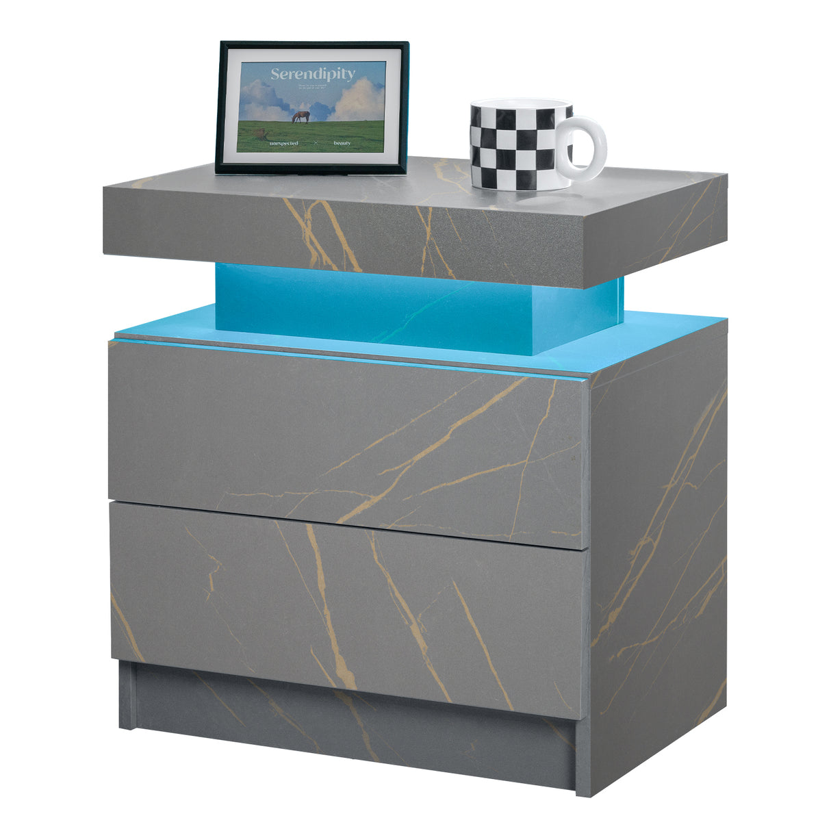 Modern LED Bedside Table with Two Drawers