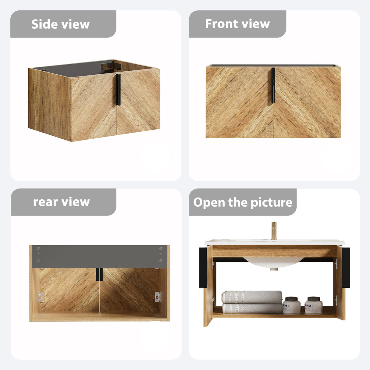 36 Inch Wall-Mounted Bathroom Vanity with 3D Fluted Panel & Ceramic Integrated Sink